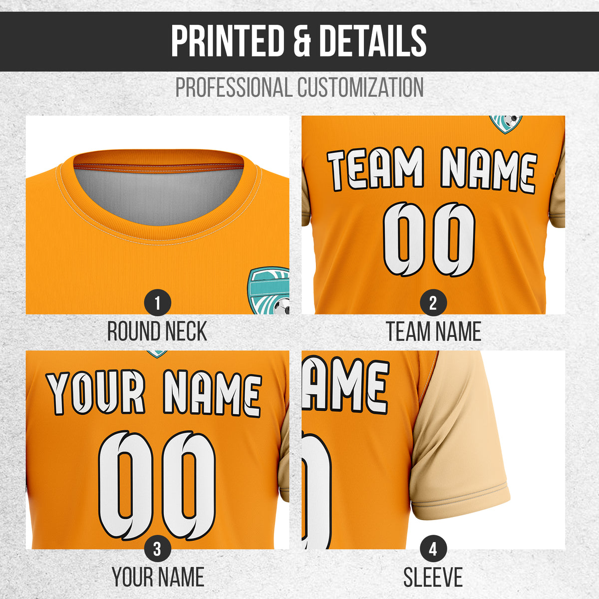 Soccer Jersey - Round Neck - Stripes - Design 5 - Orange