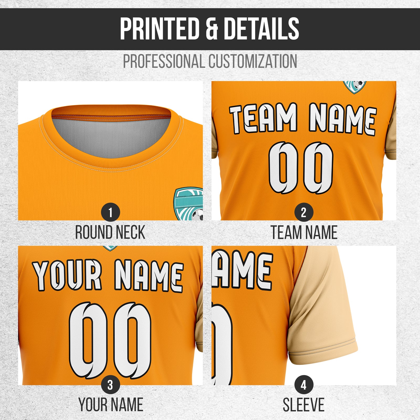 Soccer Jersey - Round Neck - Stripes - Design 5 - Orange