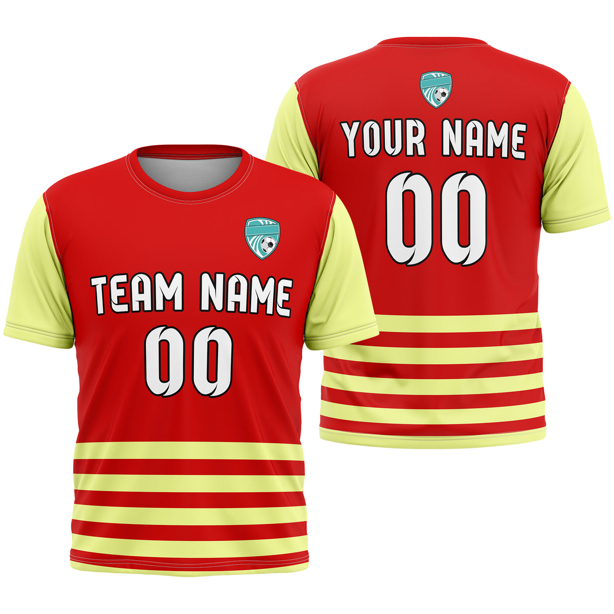 Soccer Jersey - Round Neck - Stripes - Design 5 - Red