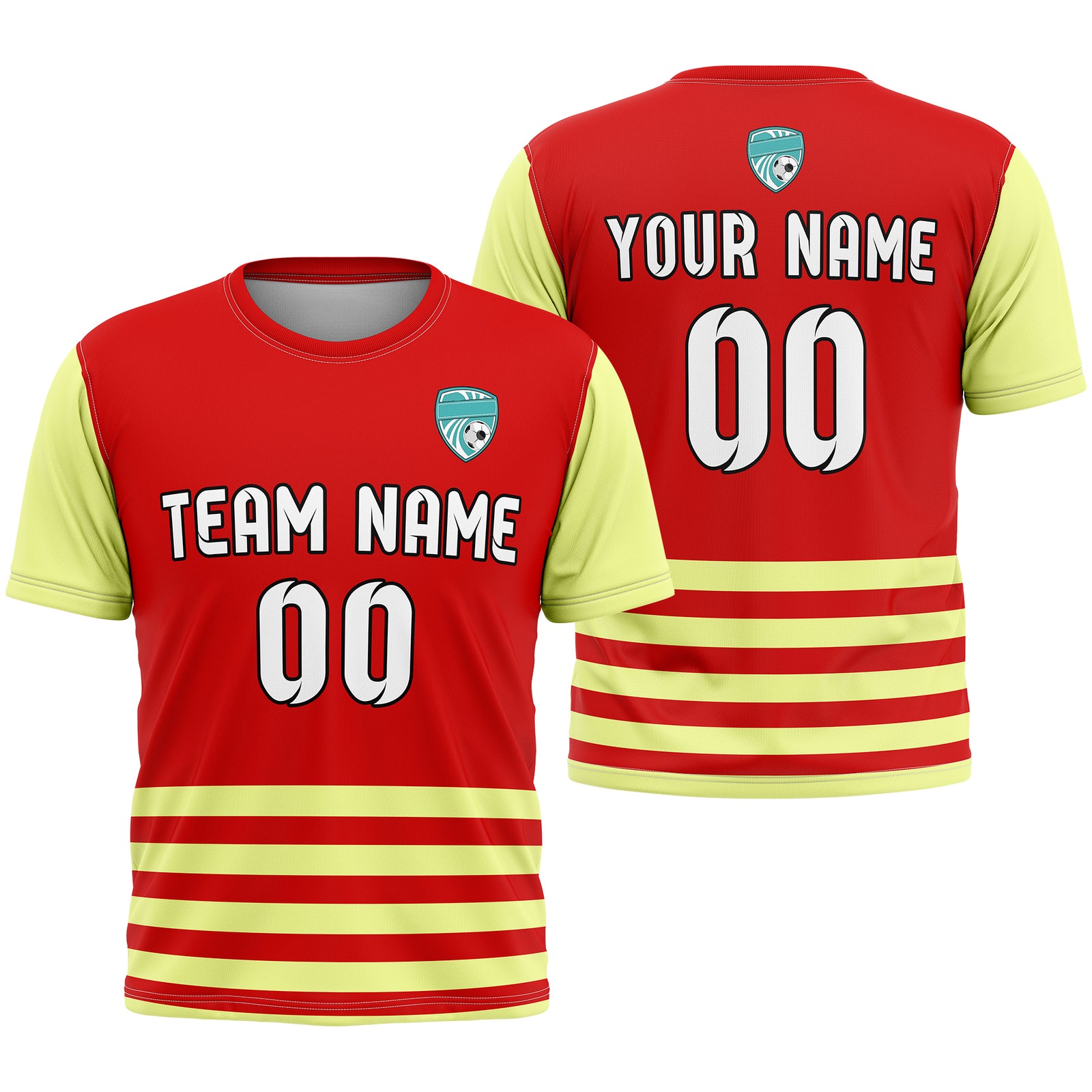 Soccer Jersey - Round Neck - Stripes - Design 5 - Red