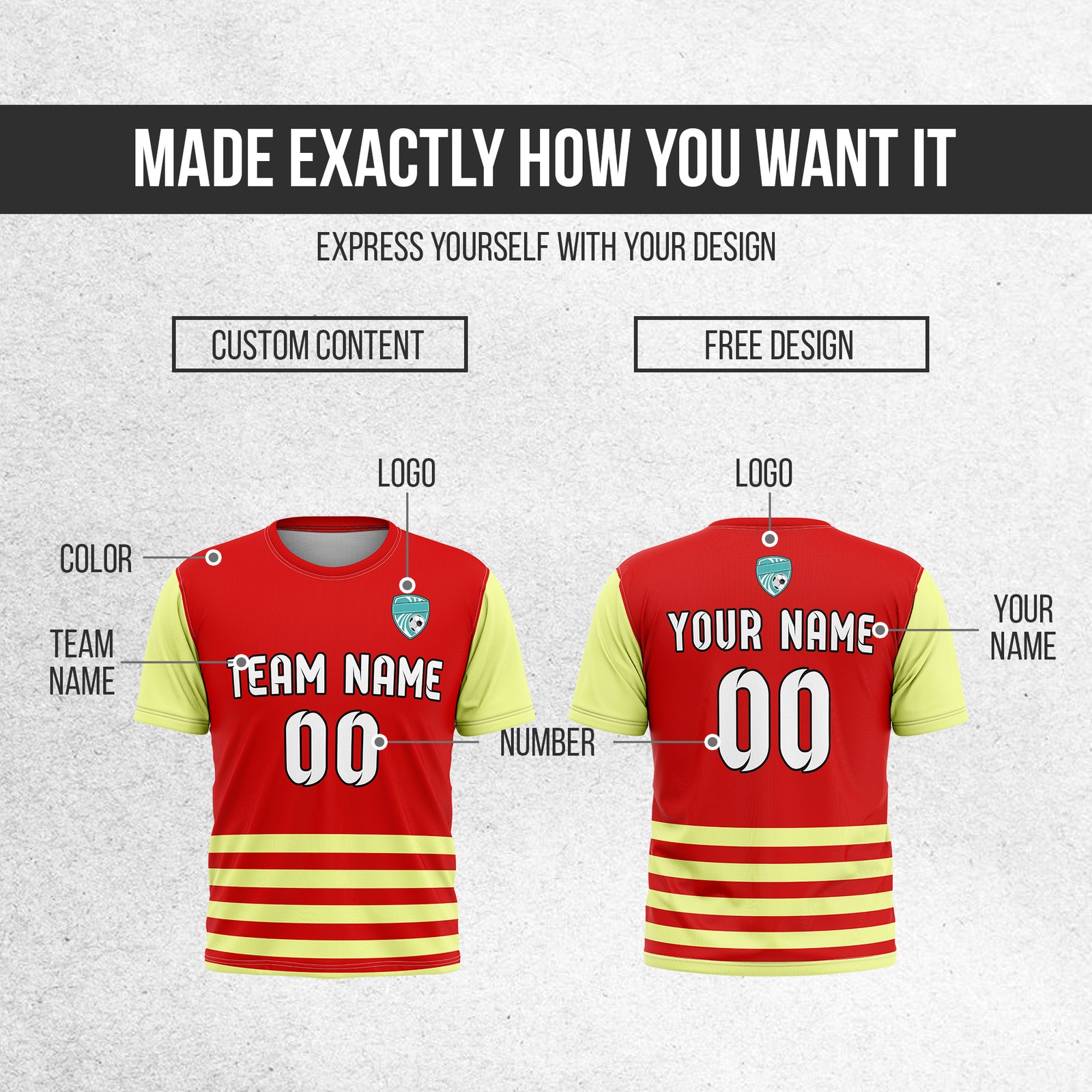 Soccer Jersey - Round Neck - Stripes - Design 5 - Red