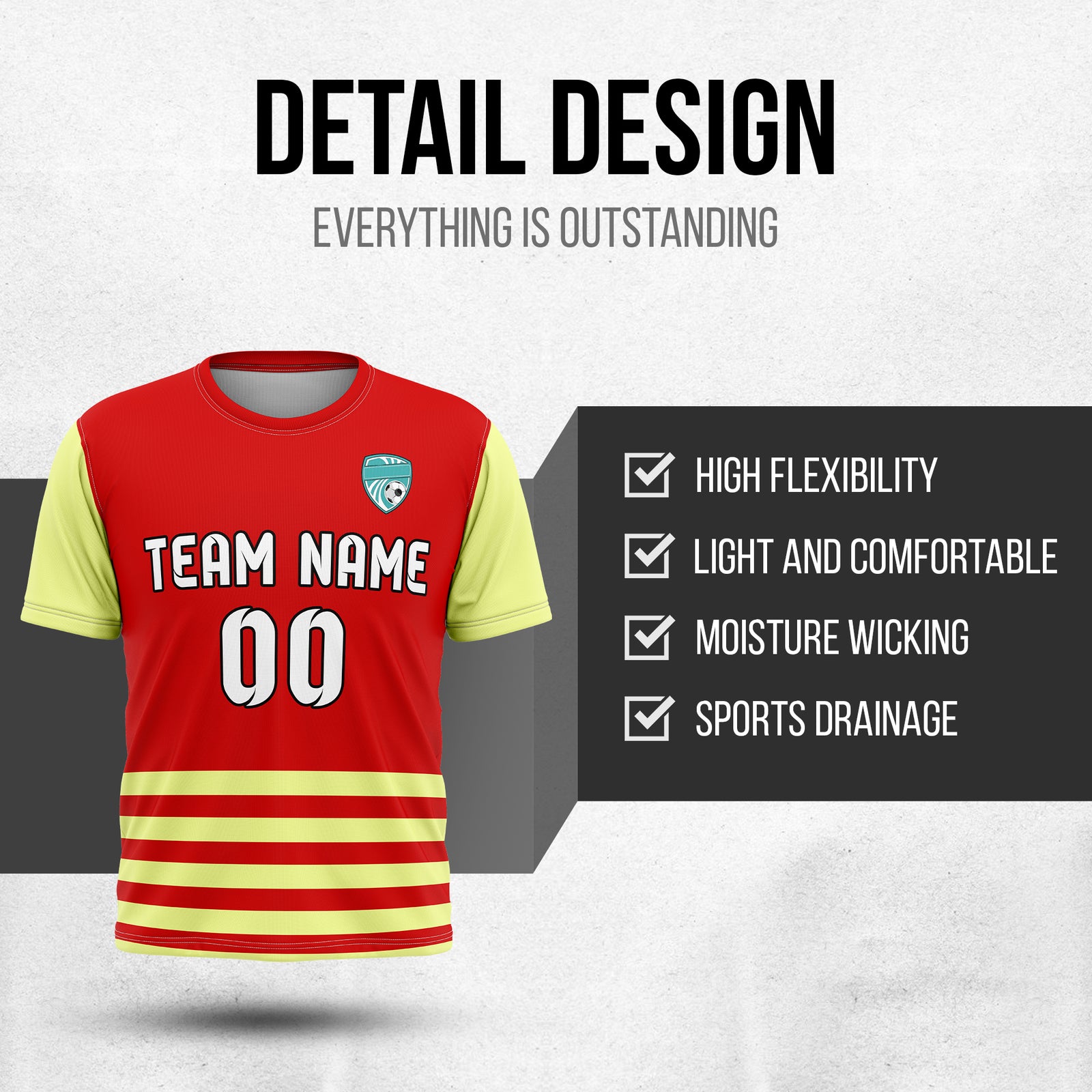 Soccer Jersey - Round Neck - Stripes - Design 5 - Red