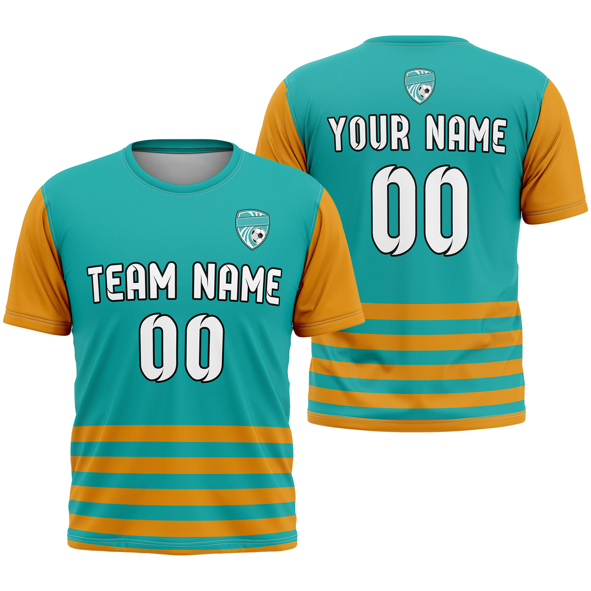 Soccer Jersey - Round Neck - Stripes - Design 5 - Teal