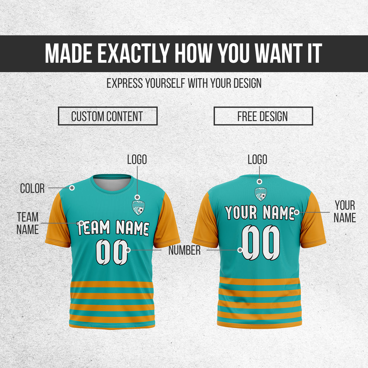 Soccer Jersey - Round Neck - Stripes - Design 5 - Teal