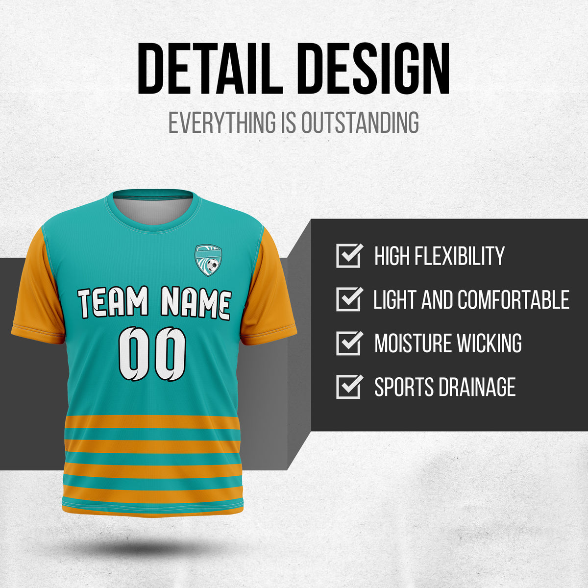 Soccer Jersey - Round Neck - Stripes - Design 5 - Teal