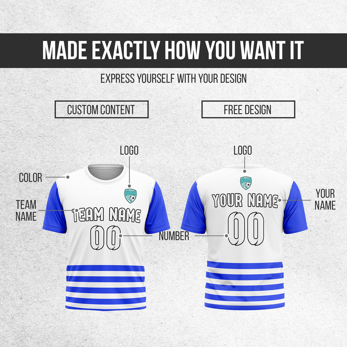 Soccer Jersey - Round Neck - Stripes - Design 5 - White