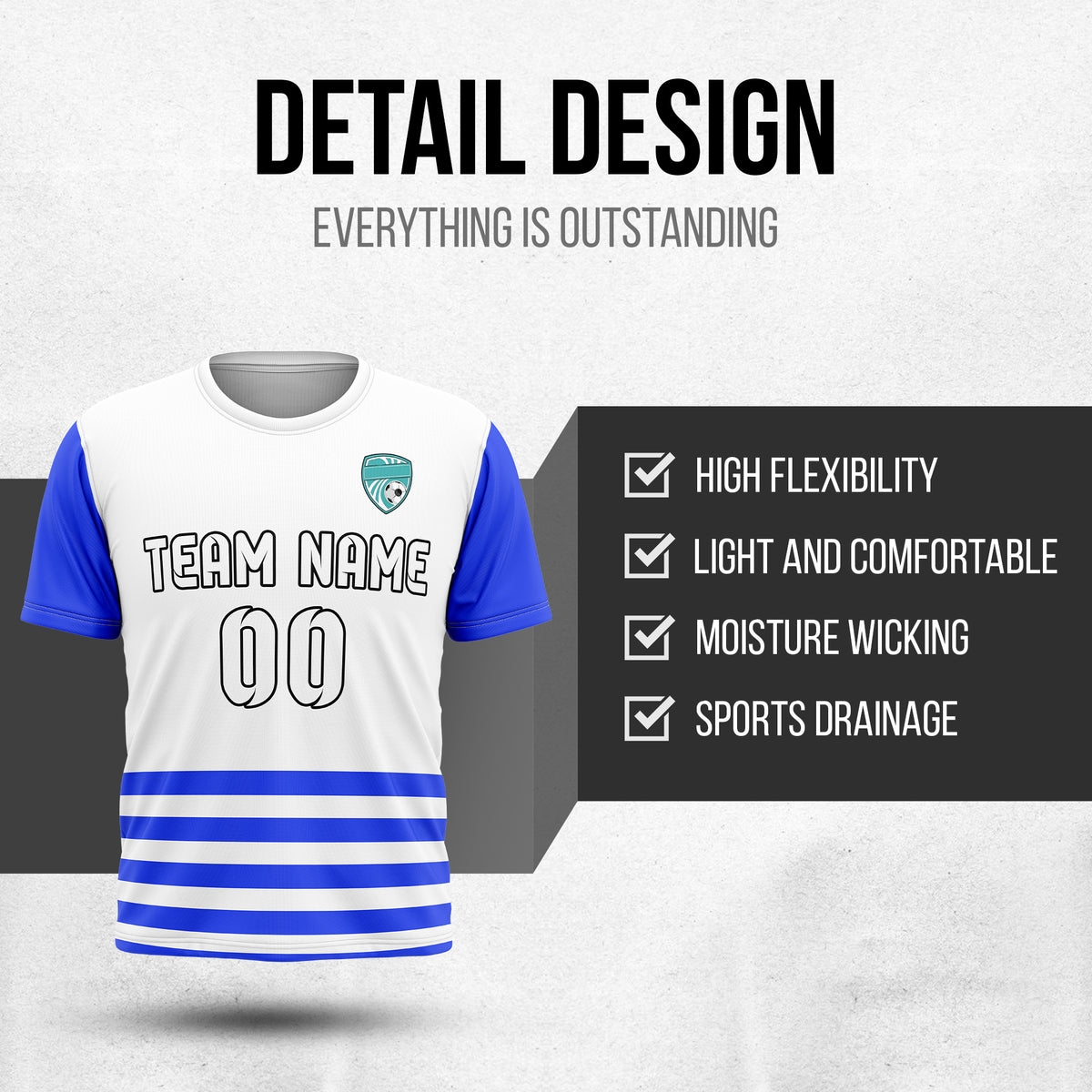 Soccer Jersey - Round Neck - Stripes - Design 5 - White