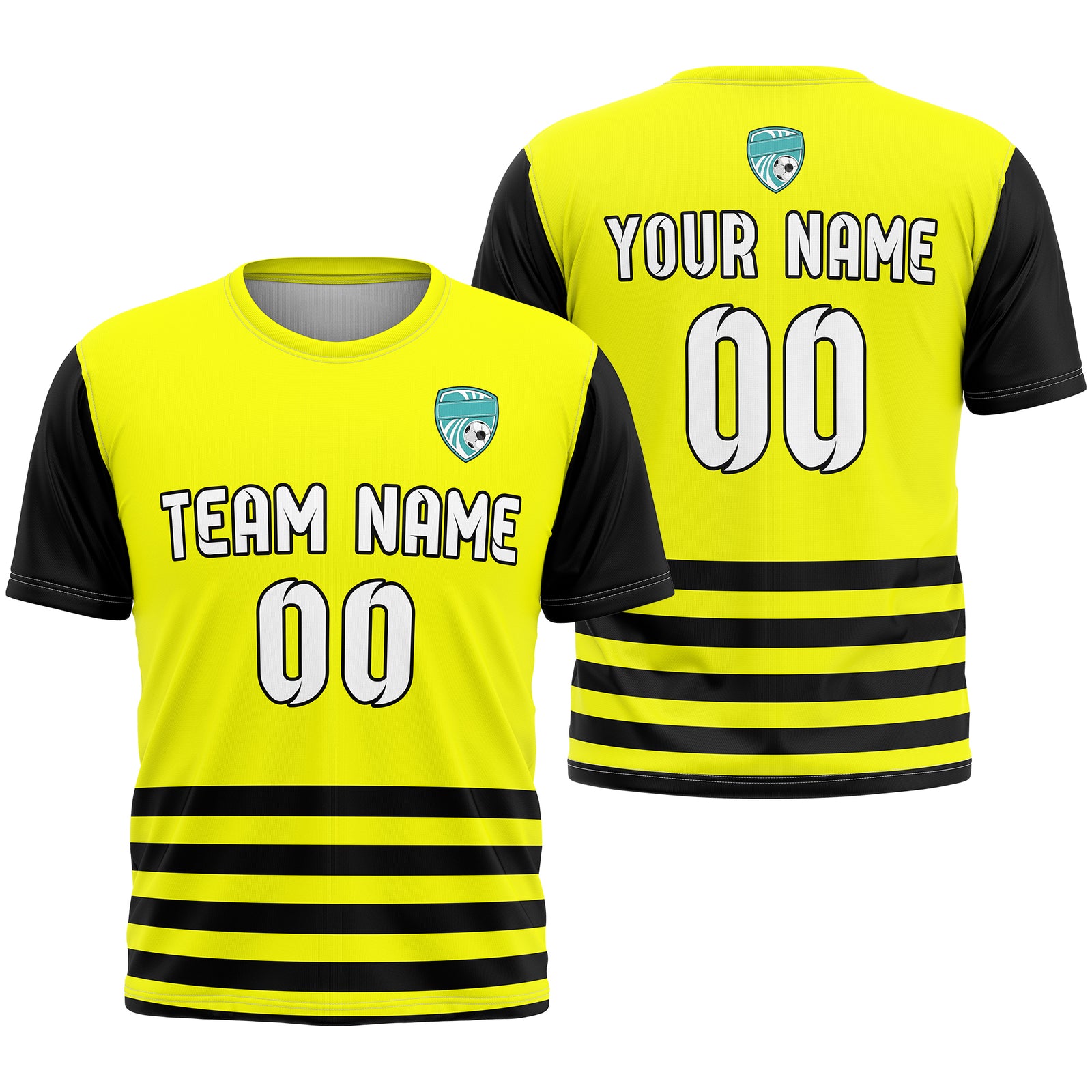 Soccer Jersey - Round Neck - Stripes - Design 5 - Yellow