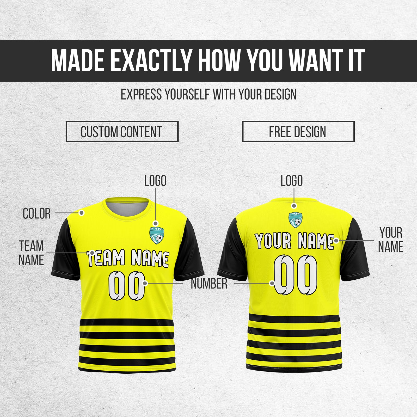 Soccer Jersey - Round Neck - Stripes - Design 5 - Yellow