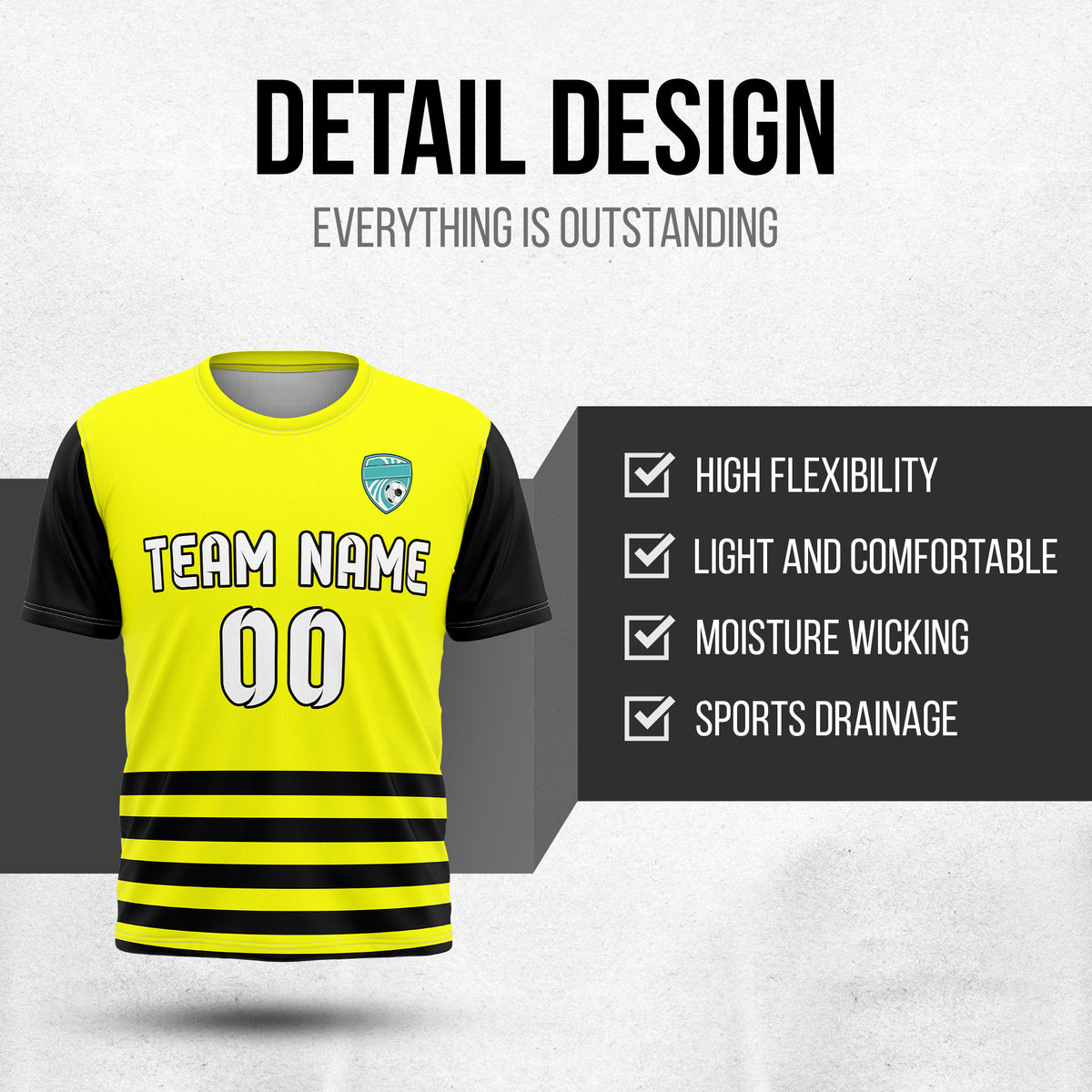 Soccer Jersey - Round Neck - Stripes - Design 5 - Yellow