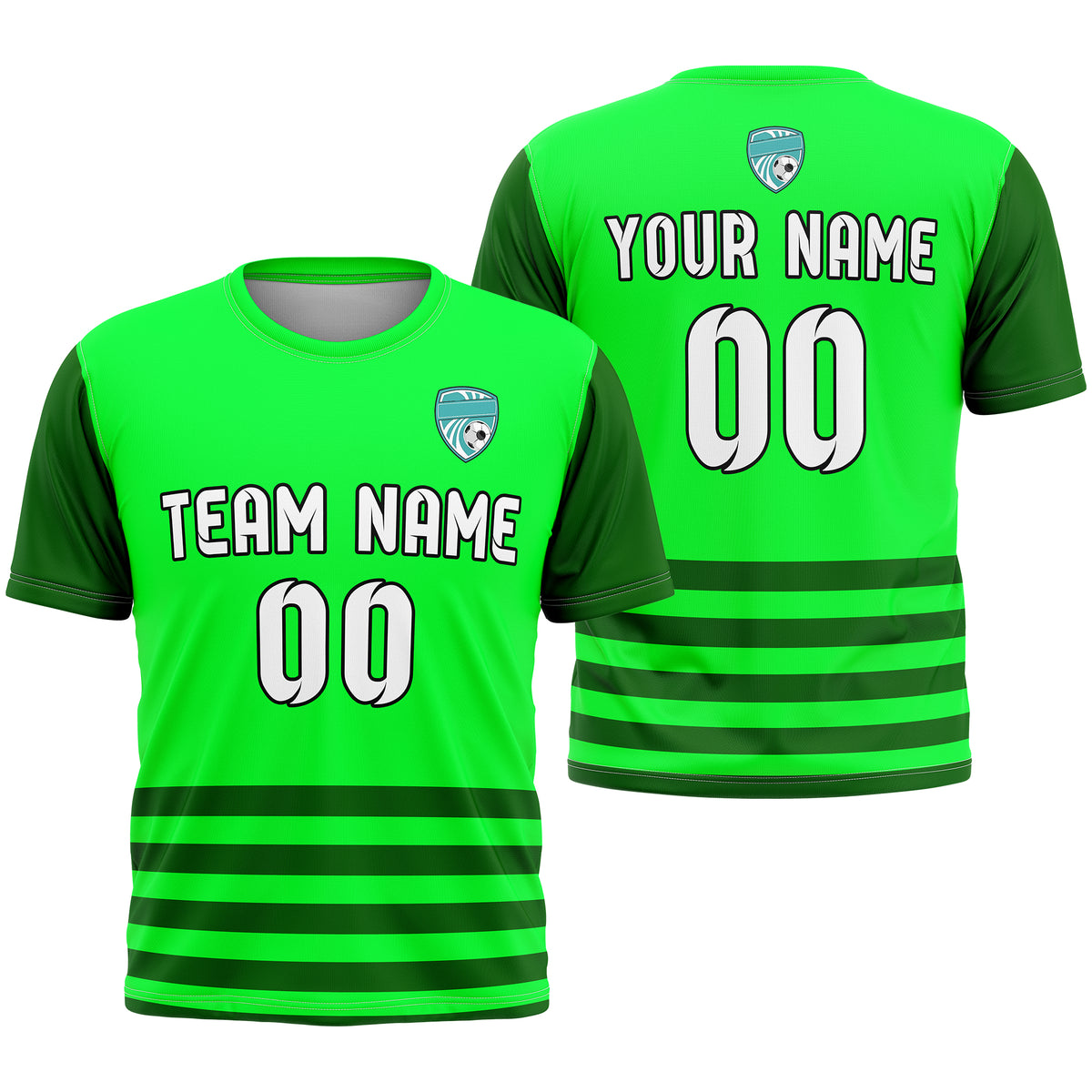 Soccer Jersey - Round Neck - Stripes - Design 5 - neon Green