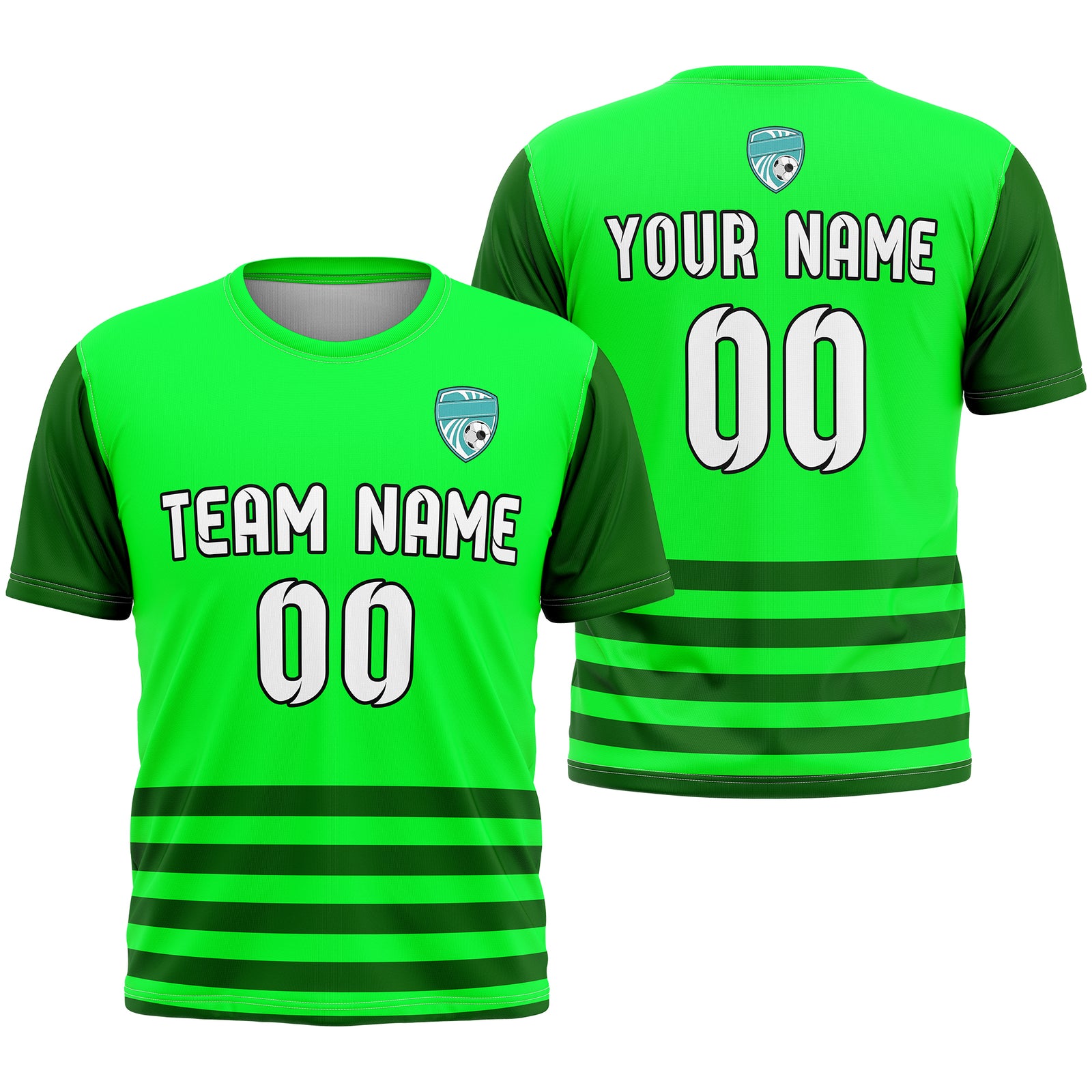 Soccer Jersey - Round Neck - Stripes - Design 5 - neon Green