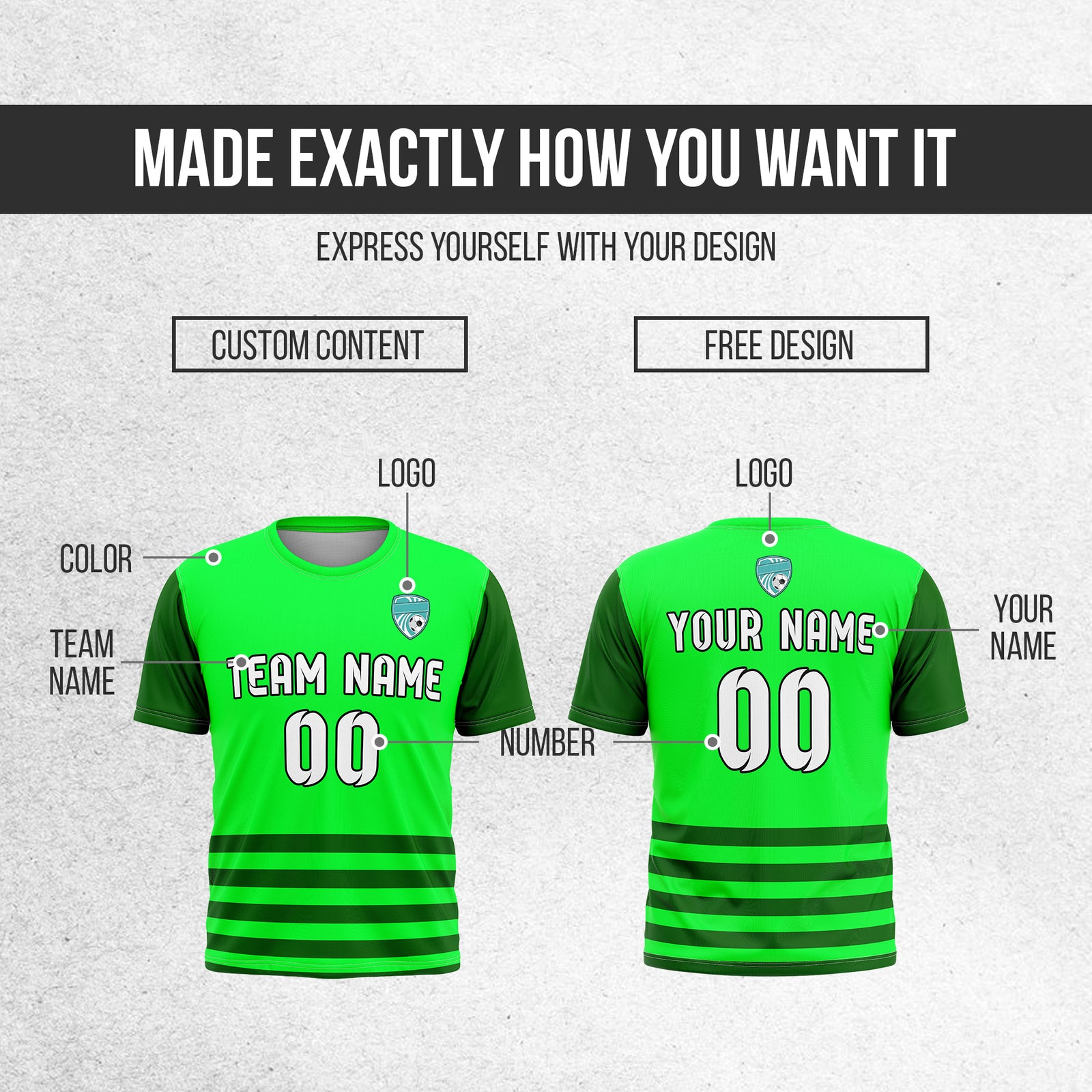 Soccer Jersey - Round Neck - Stripes - Design 5 - neon Green