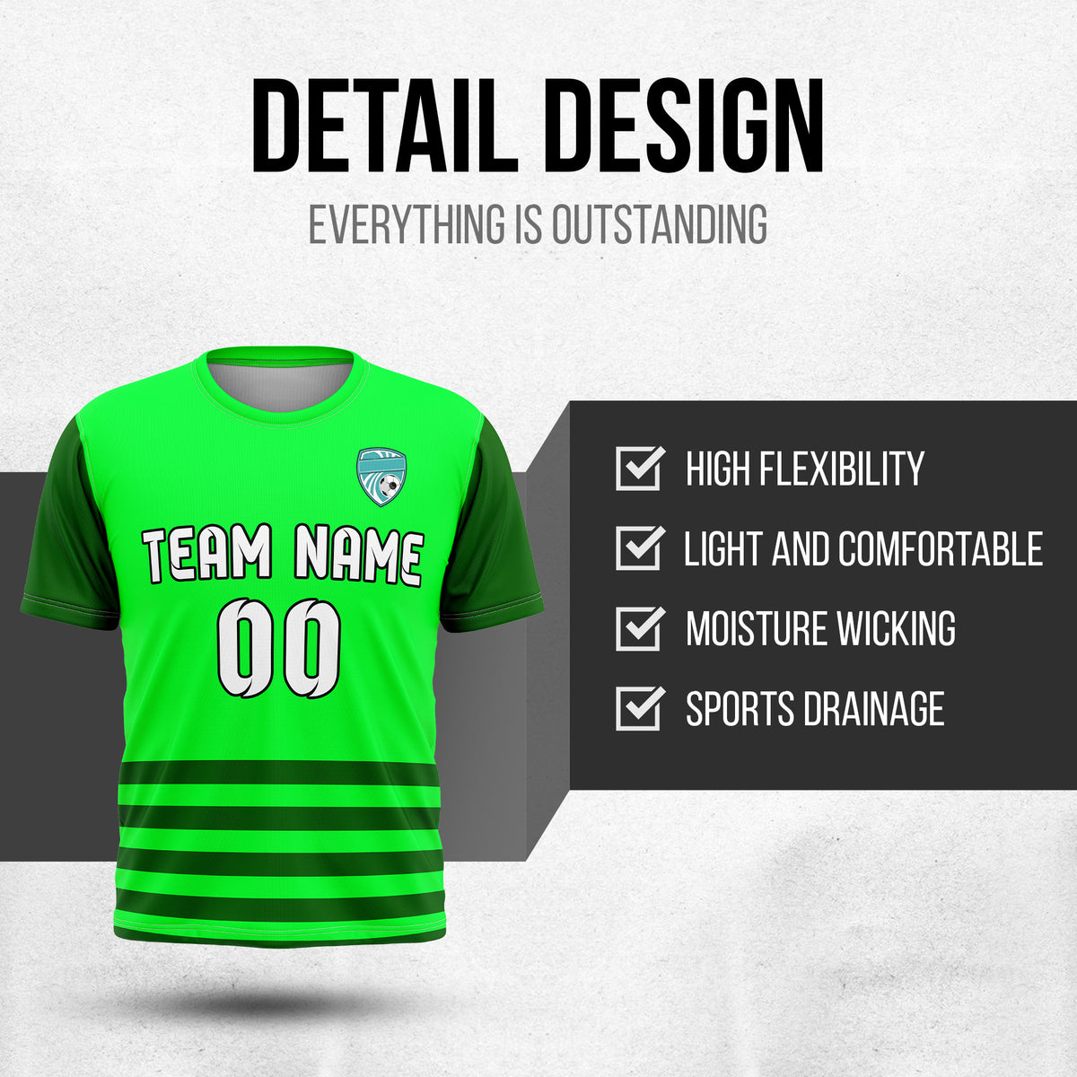 Soccer Jersey - Round Neck - Stripes - Design 5 - neon Green