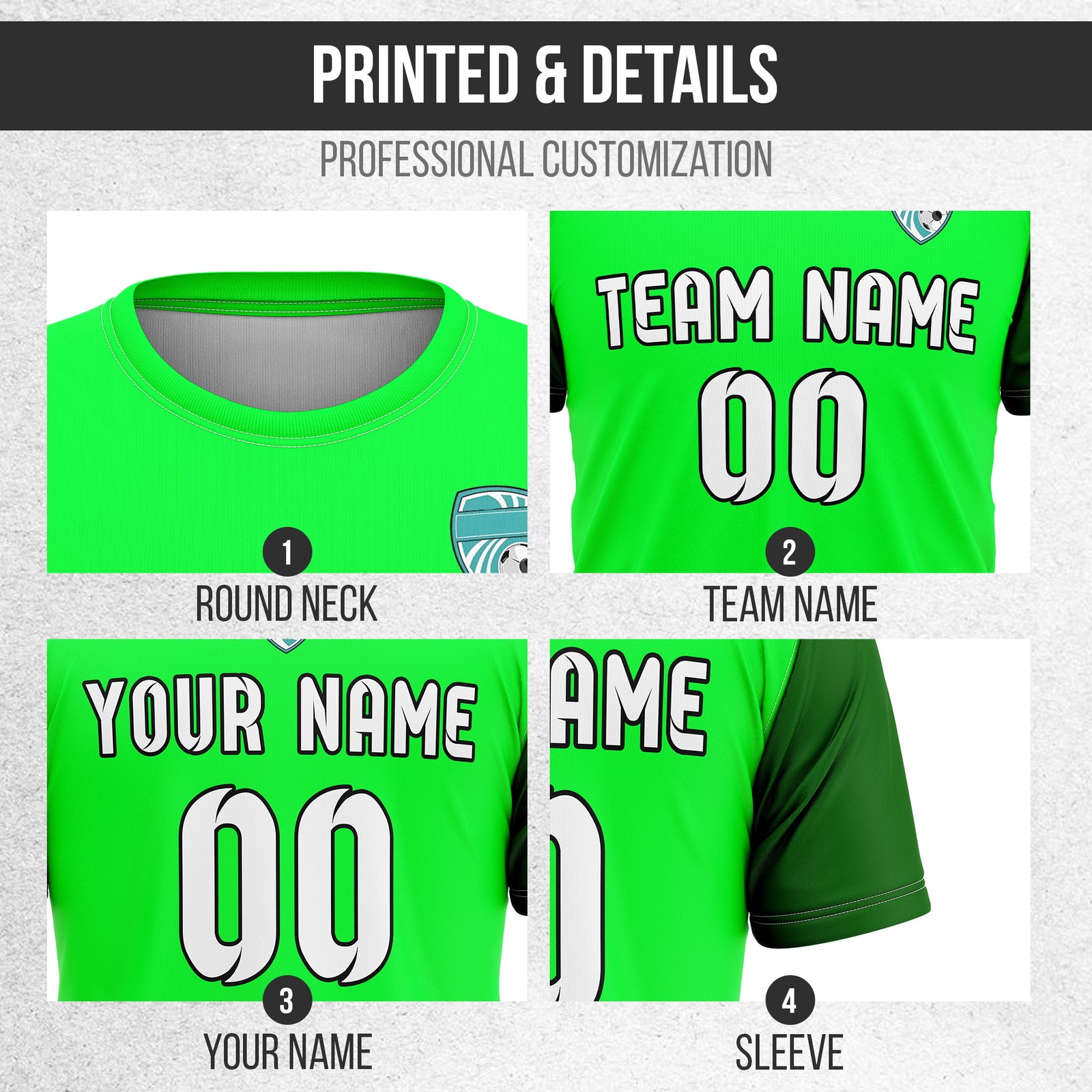 Soccer Jersey - Round Neck - Stripes - Design 5 - neon Green