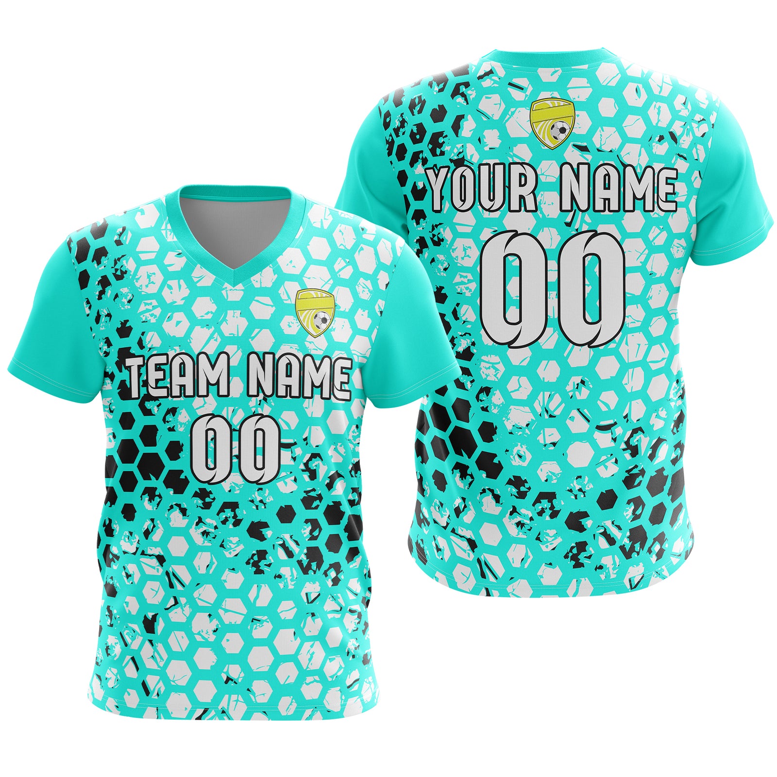 Soccer Jersey - V Neck - Full Pattern- Design 1 - Aqua