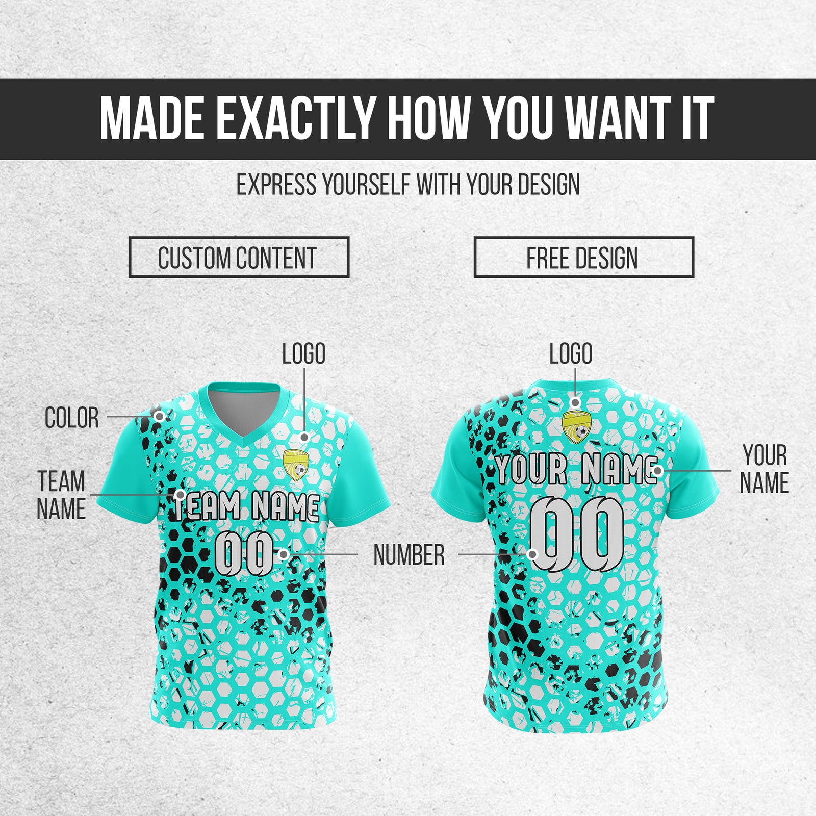 Soccer Jersey - V Neck - Full Pattern- Design 1 - Aqua