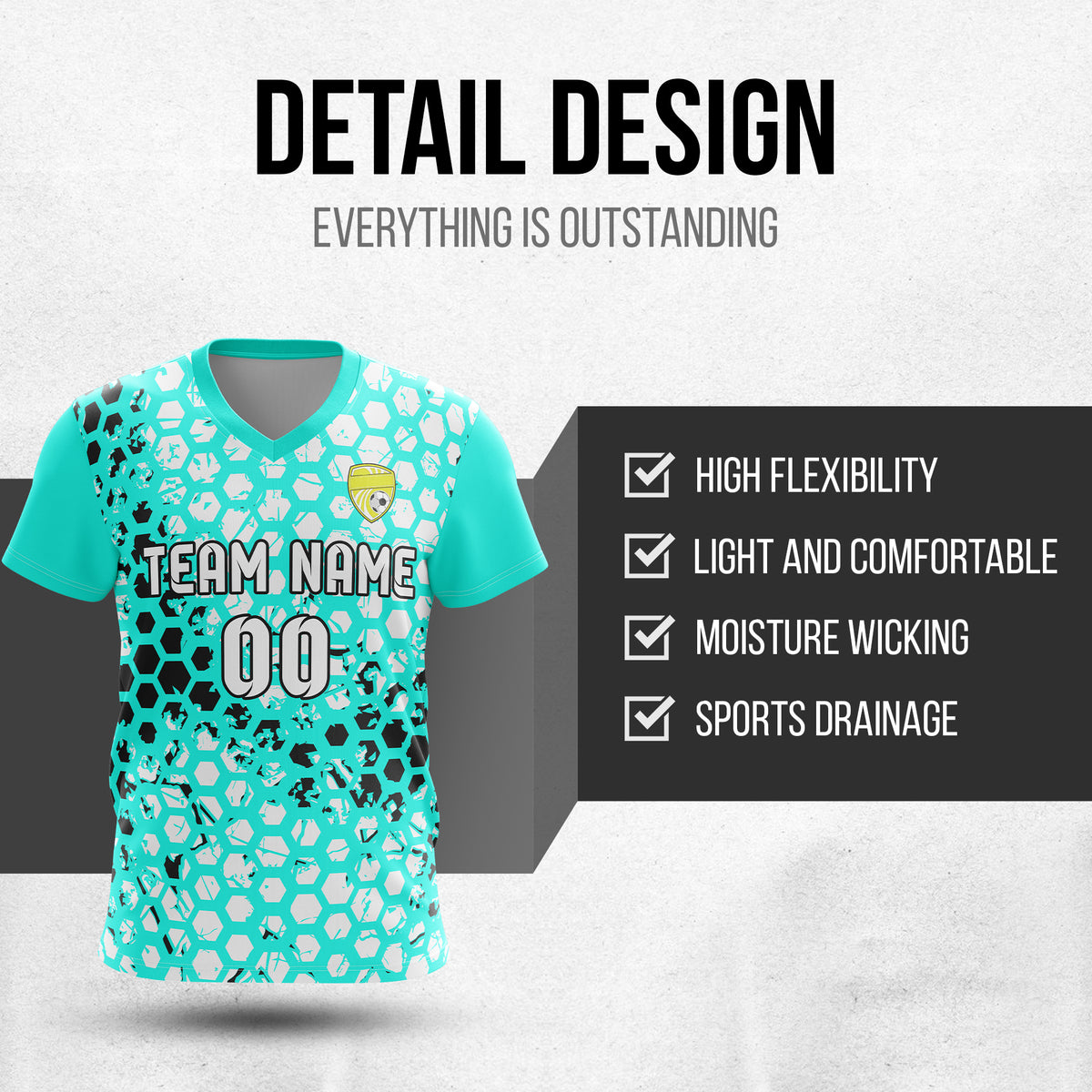 Soccer Jersey - V Neck - Full Pattern- Design 1 - Aqua