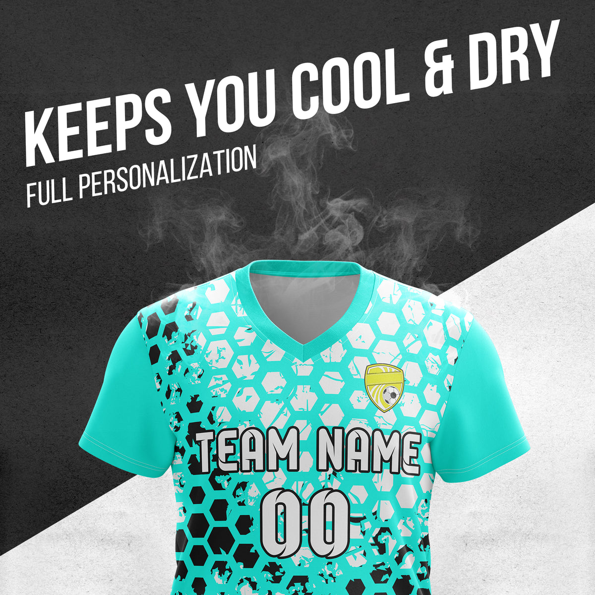 Soccer Jersey - V Neck - Full Pattern- Design 1 - Aqua