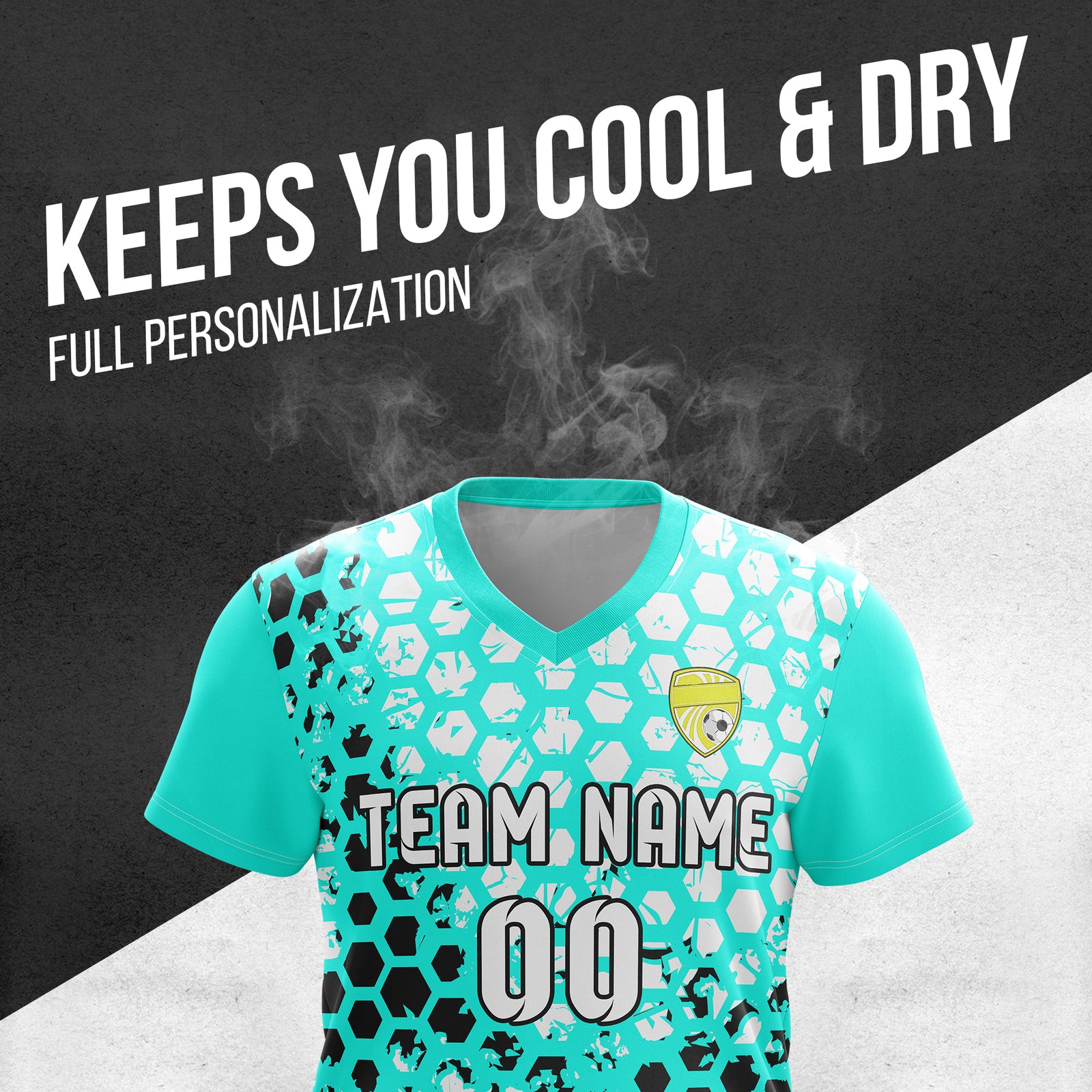 Soccer Jersey - V Neck - Full Pattern- Design 1 - Aqua