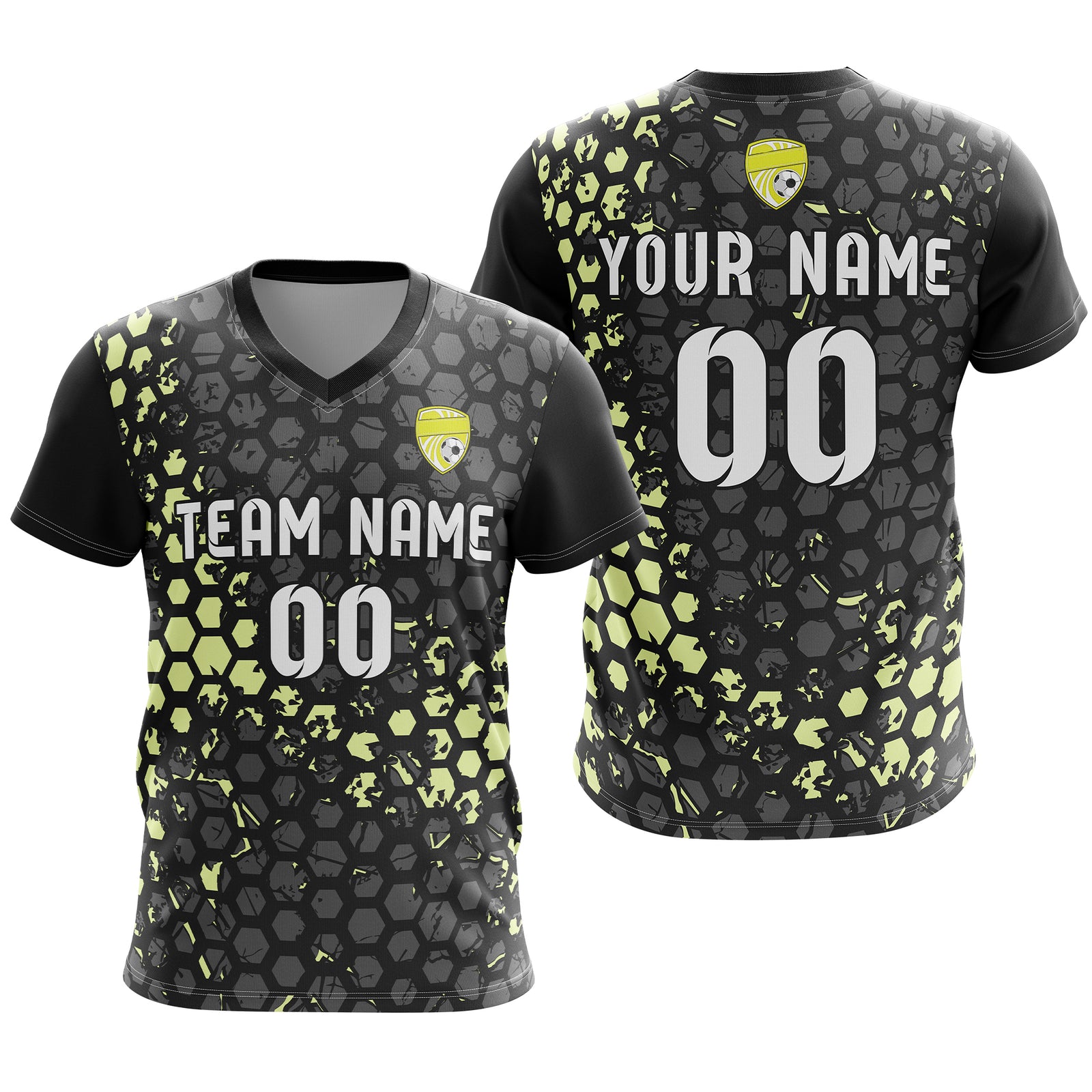 Soccer Jersey - V Neck - Full Pattern- Design 1 - Black