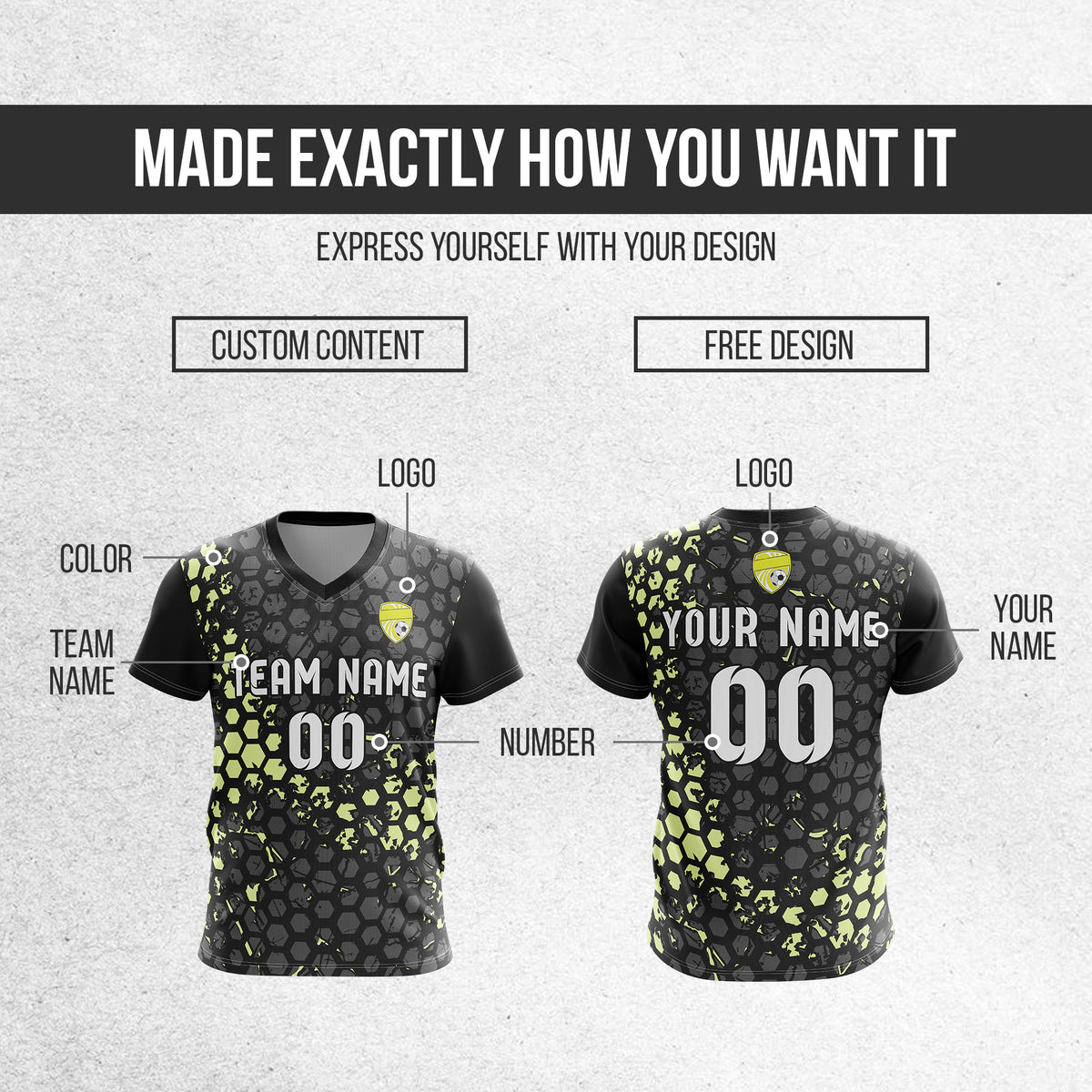 Soccer Jersey - V Neck - Full Pattern- Design 1 - Black