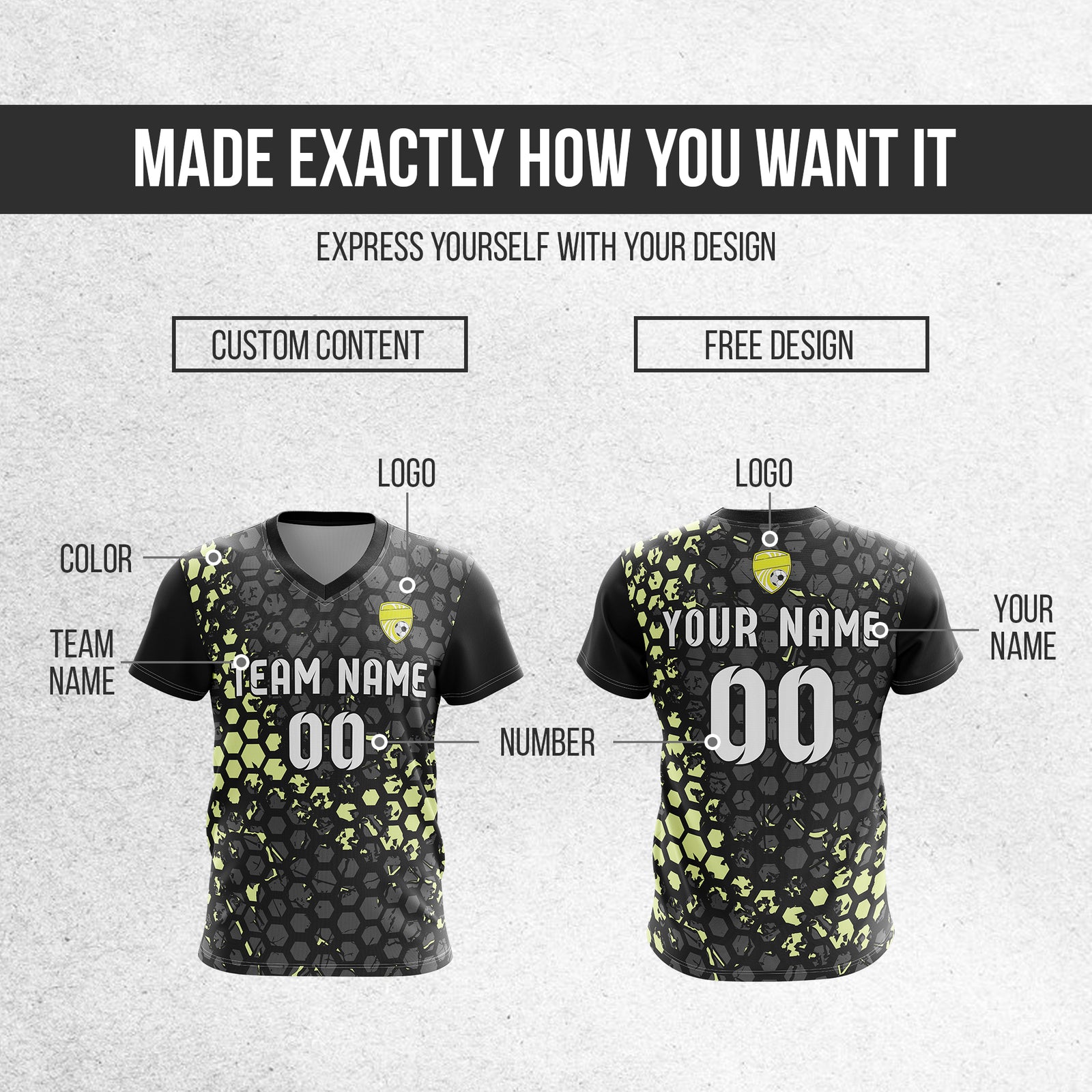 Soccer Jersey - V Neck - Full Pattern- Design 1 - Black