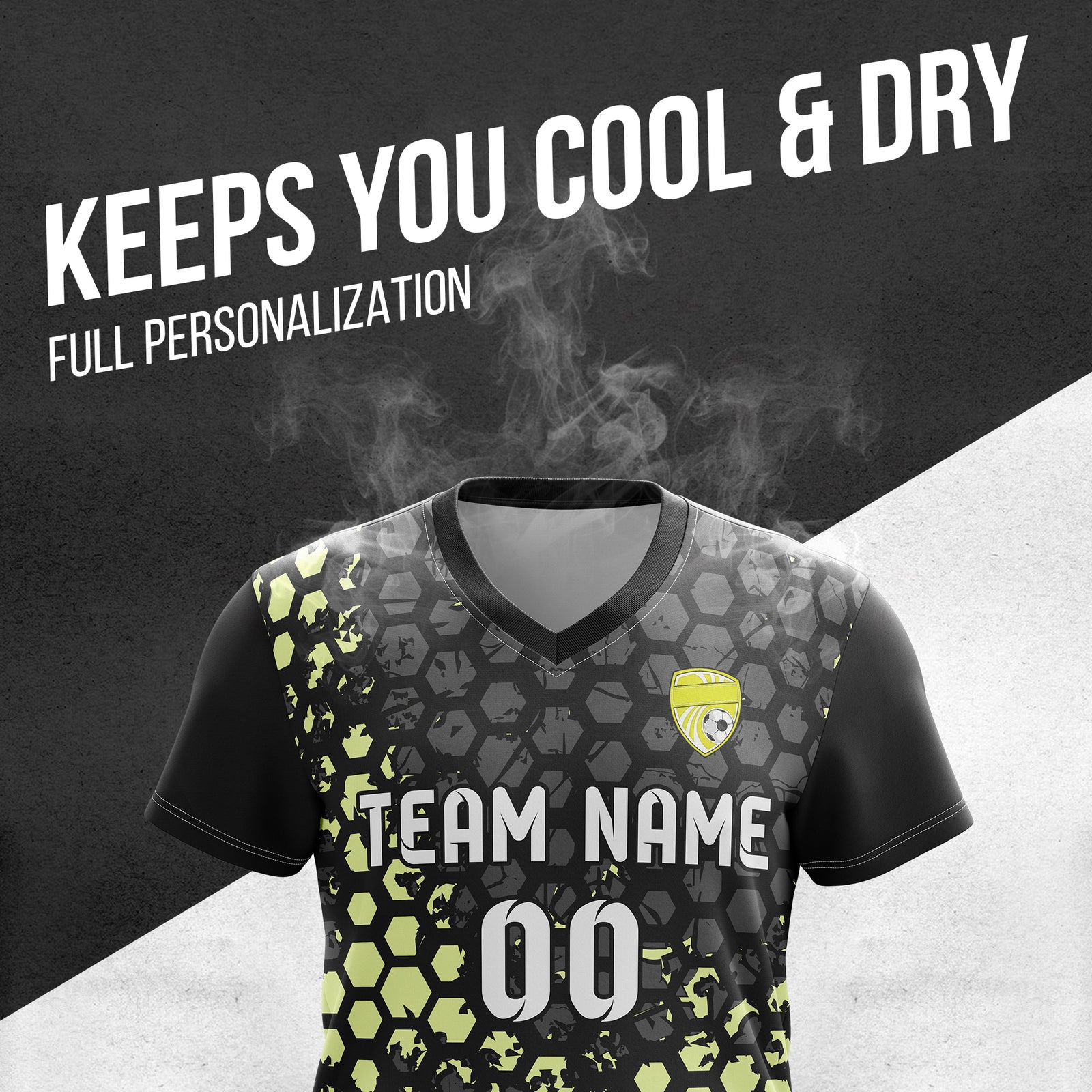 Soccer Jersey - V Neck - Full Pattern- Design 1 - Black