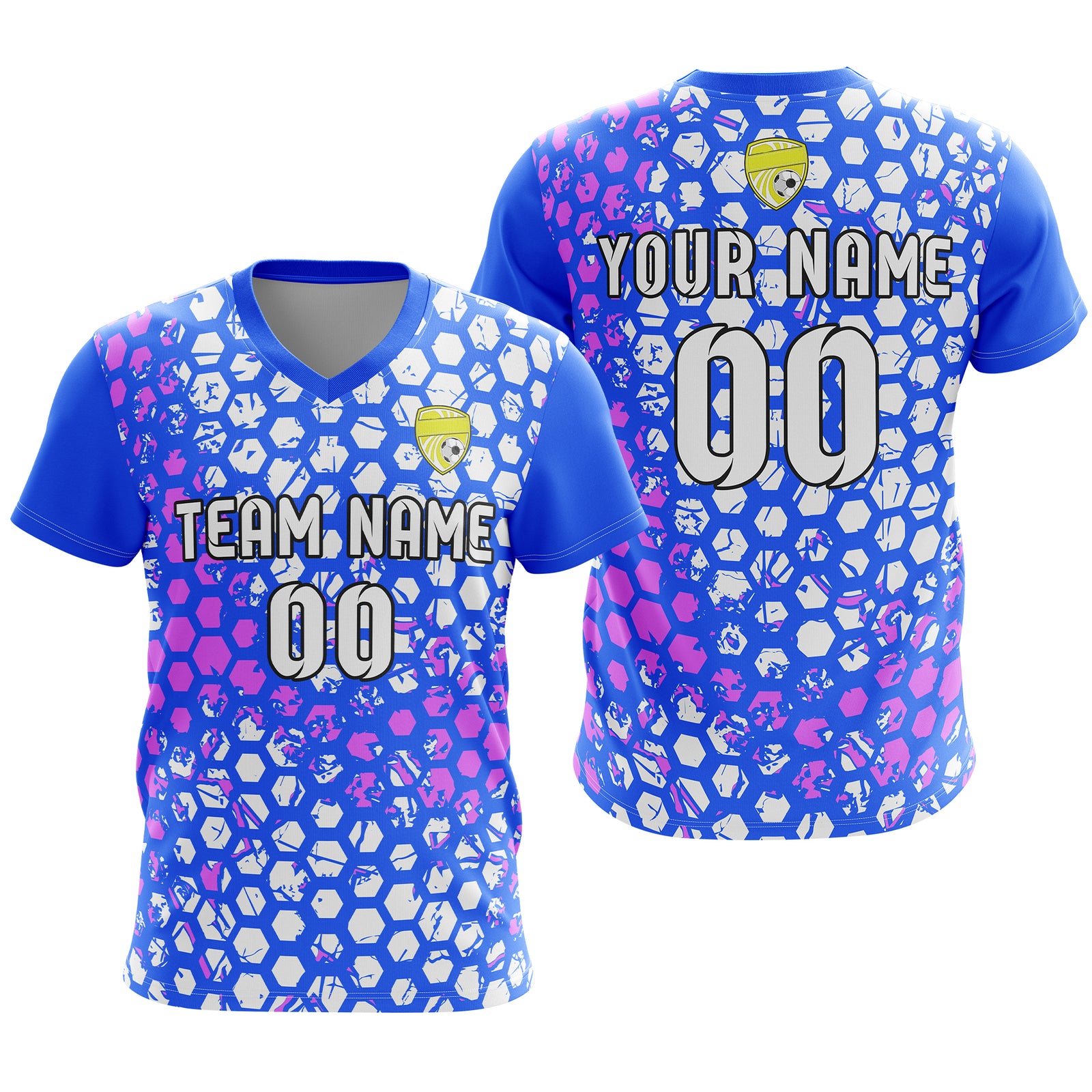 Soccer Jersey - V Neck - Full Pattern- Design 1 - Blue