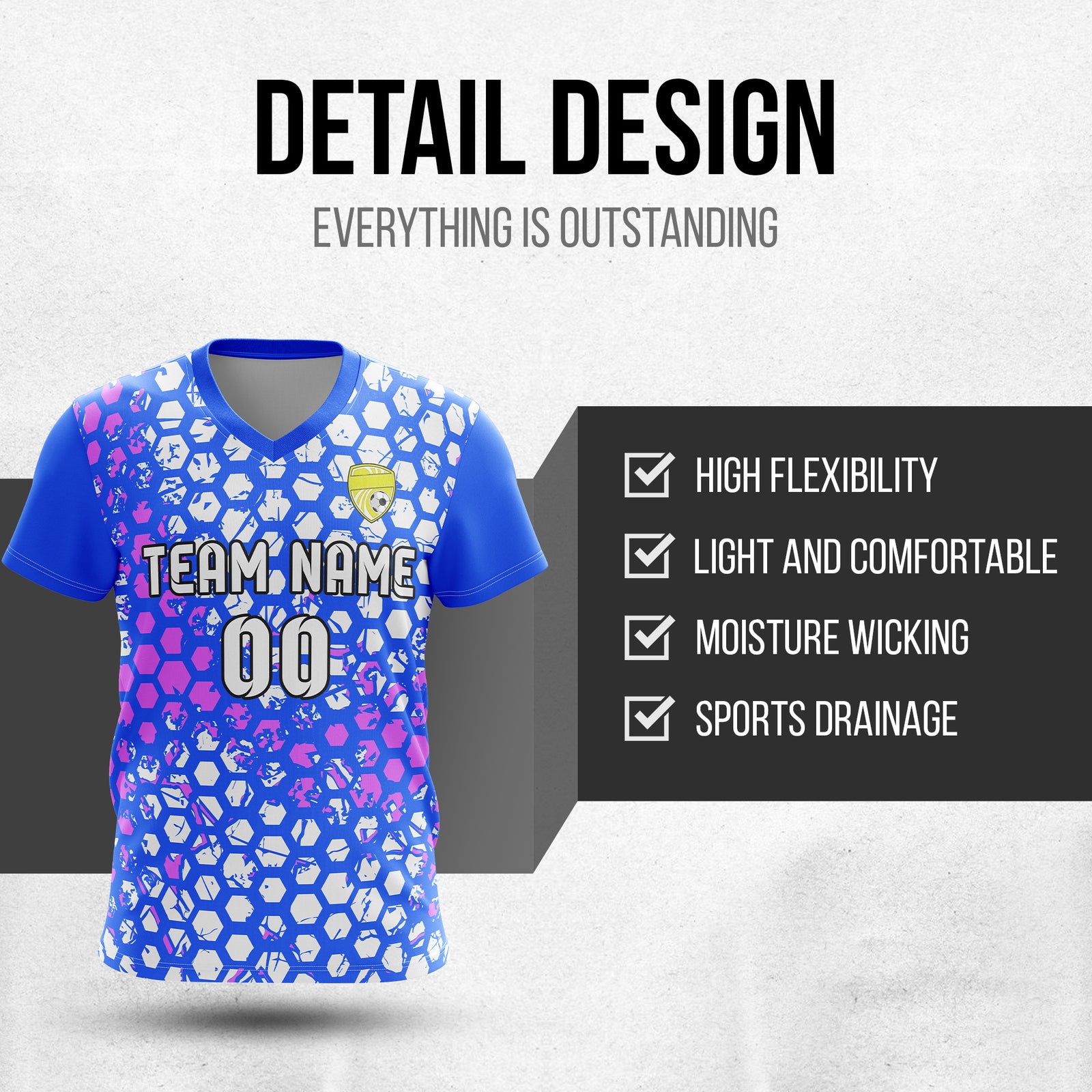 Soccer Jersey - V Neck - Full Pattern- Design 1 - Blue