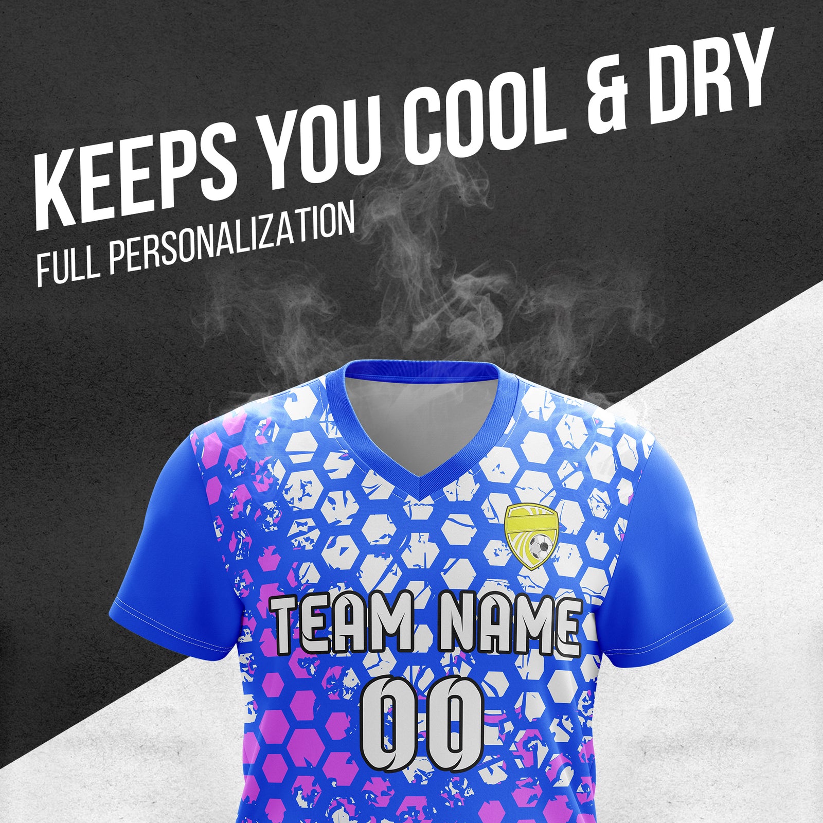 Soccer Jersey - V Neck - Full Pattern- Design 1 - Blue