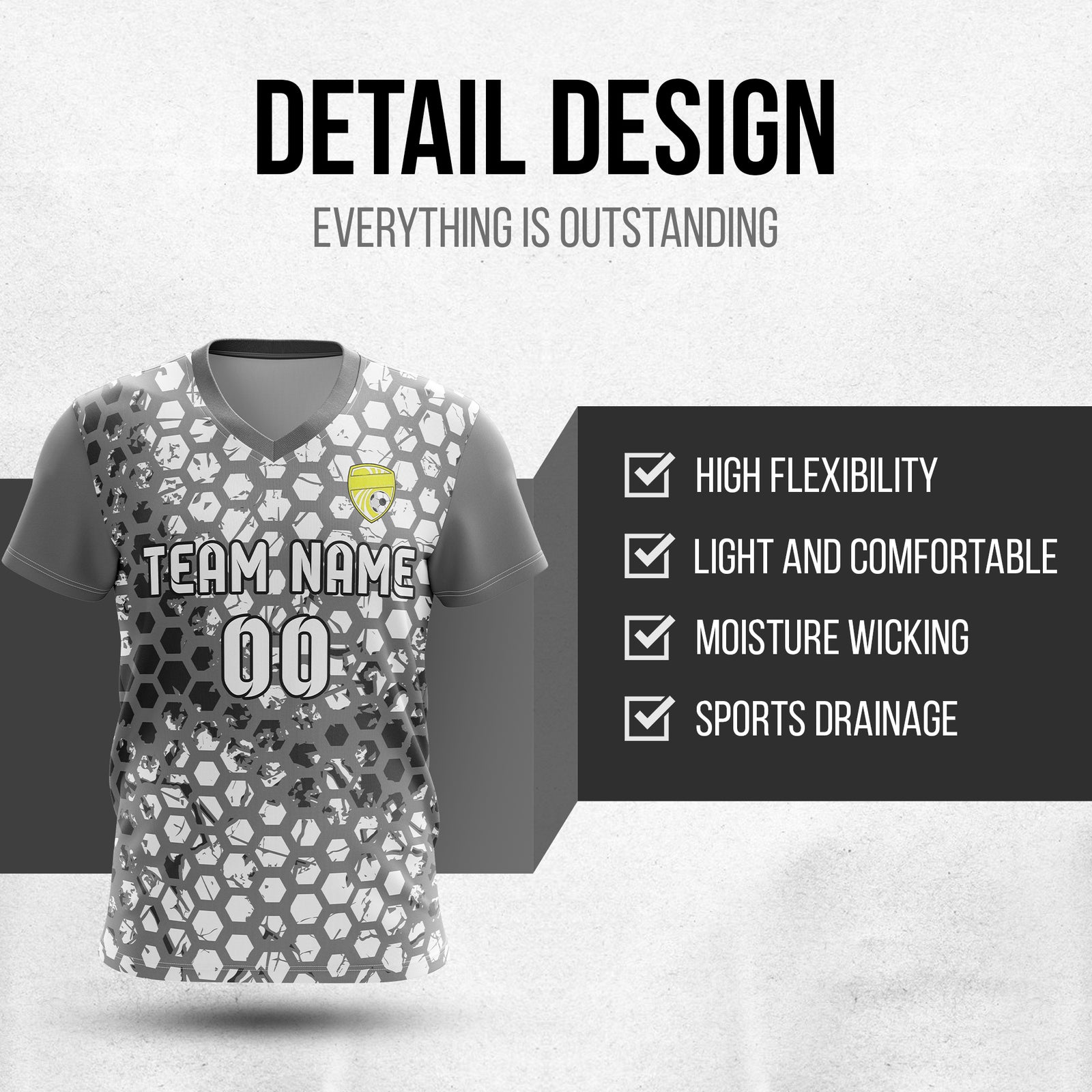 Soccer Jersey - V Neck - Full Pattern- Design 1 - Dark Grey