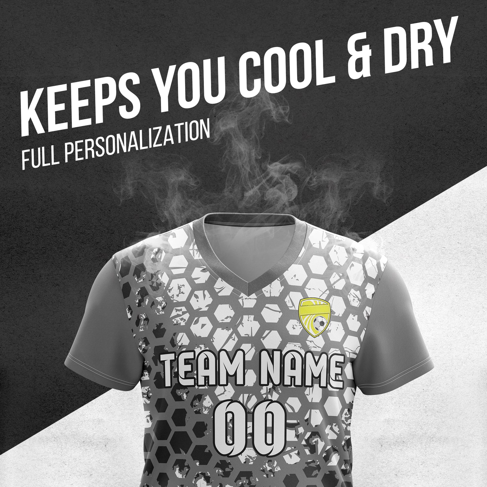 Soccer Jersey - V Neck - Full Pattern- Design 1 - Dark Grey