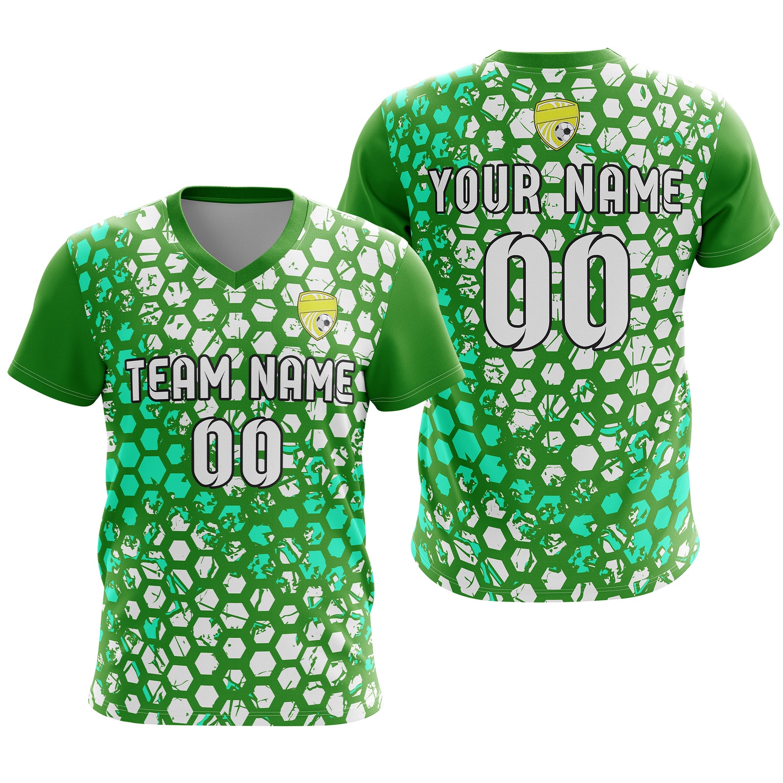 Soccer Jersey - V Neck - Full Pattern- Design 1 - Green