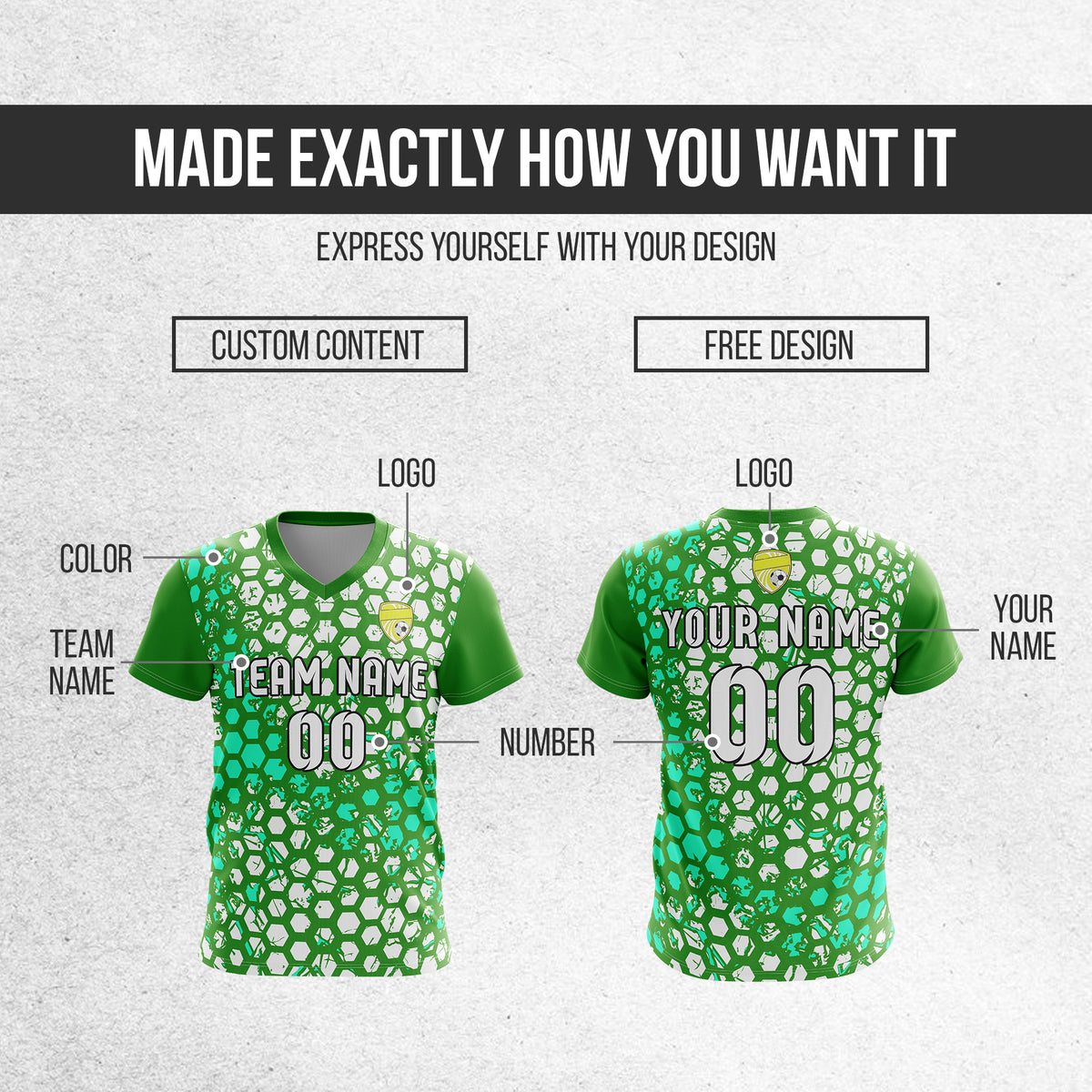 Soccer Jersey - V Neck - Full Pattern- Design 1 - Green