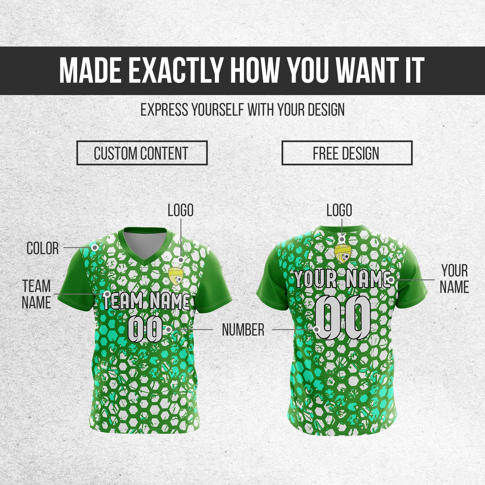 Soccer Jersey - V Neck - Full Pattern- Design 1 - Green