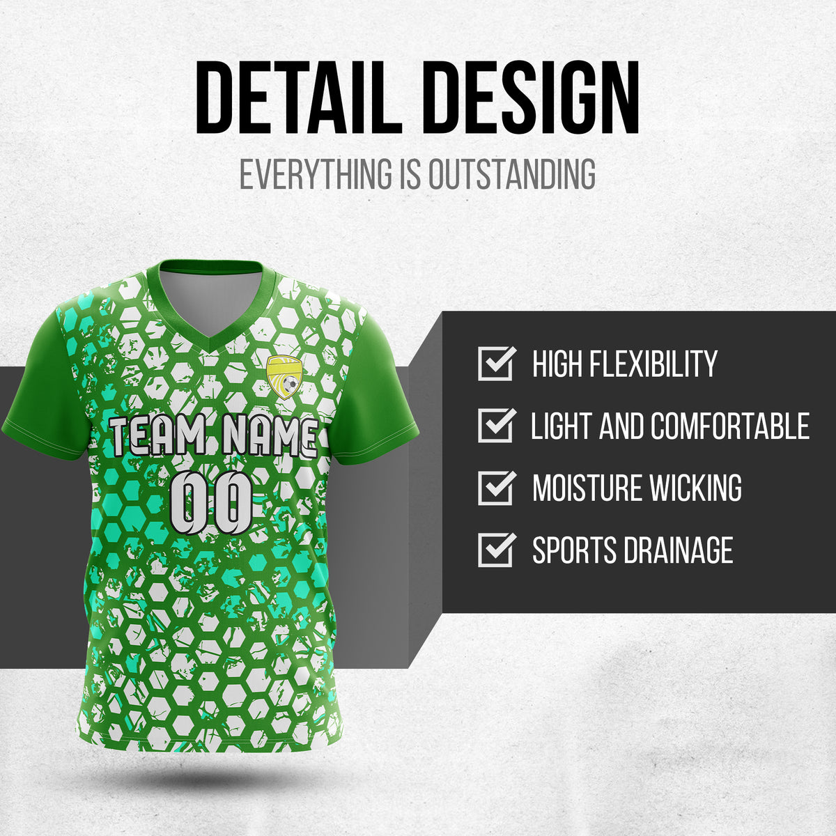 Soccer Jersey - V Neck - Full Pattern- Design 1 - Green