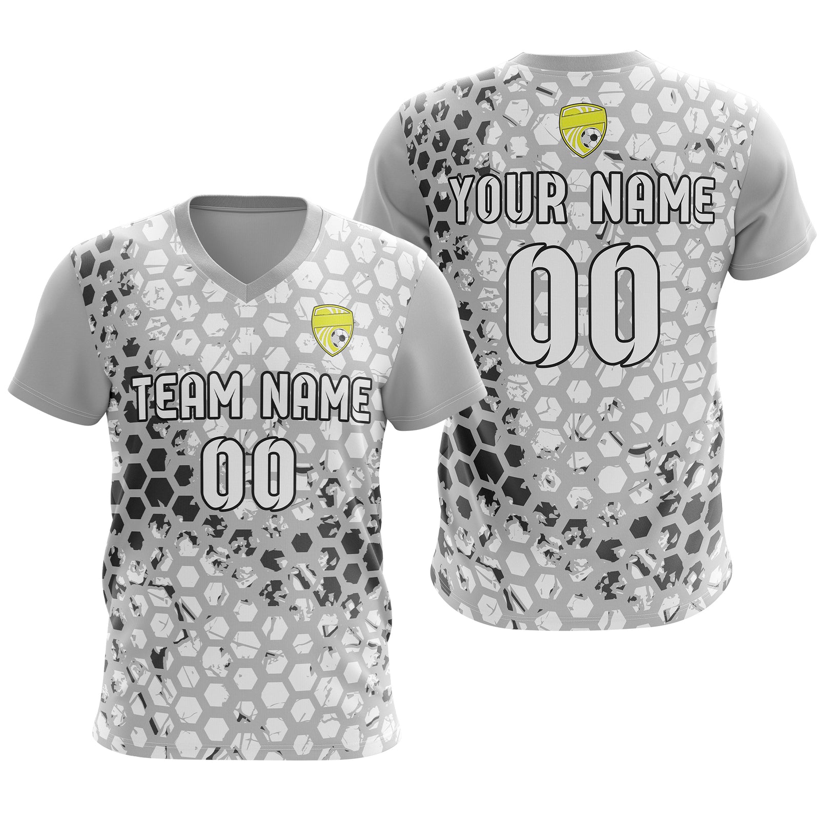 Soccer Jersey - V Neck - Full Pattern- Design 1 - Grey