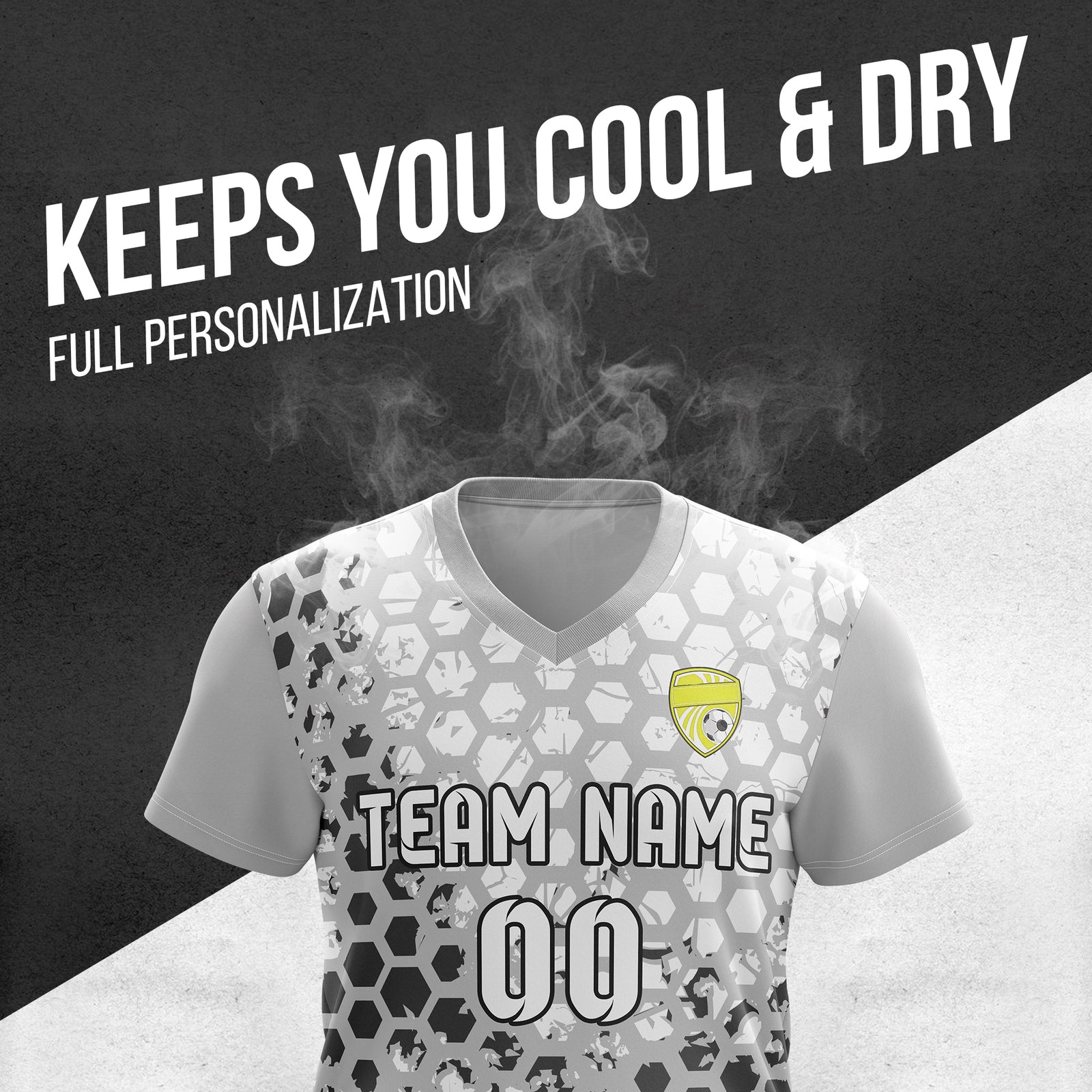 Soccer Jersey - V Neck - Full Pattern- Design 1 - Grey