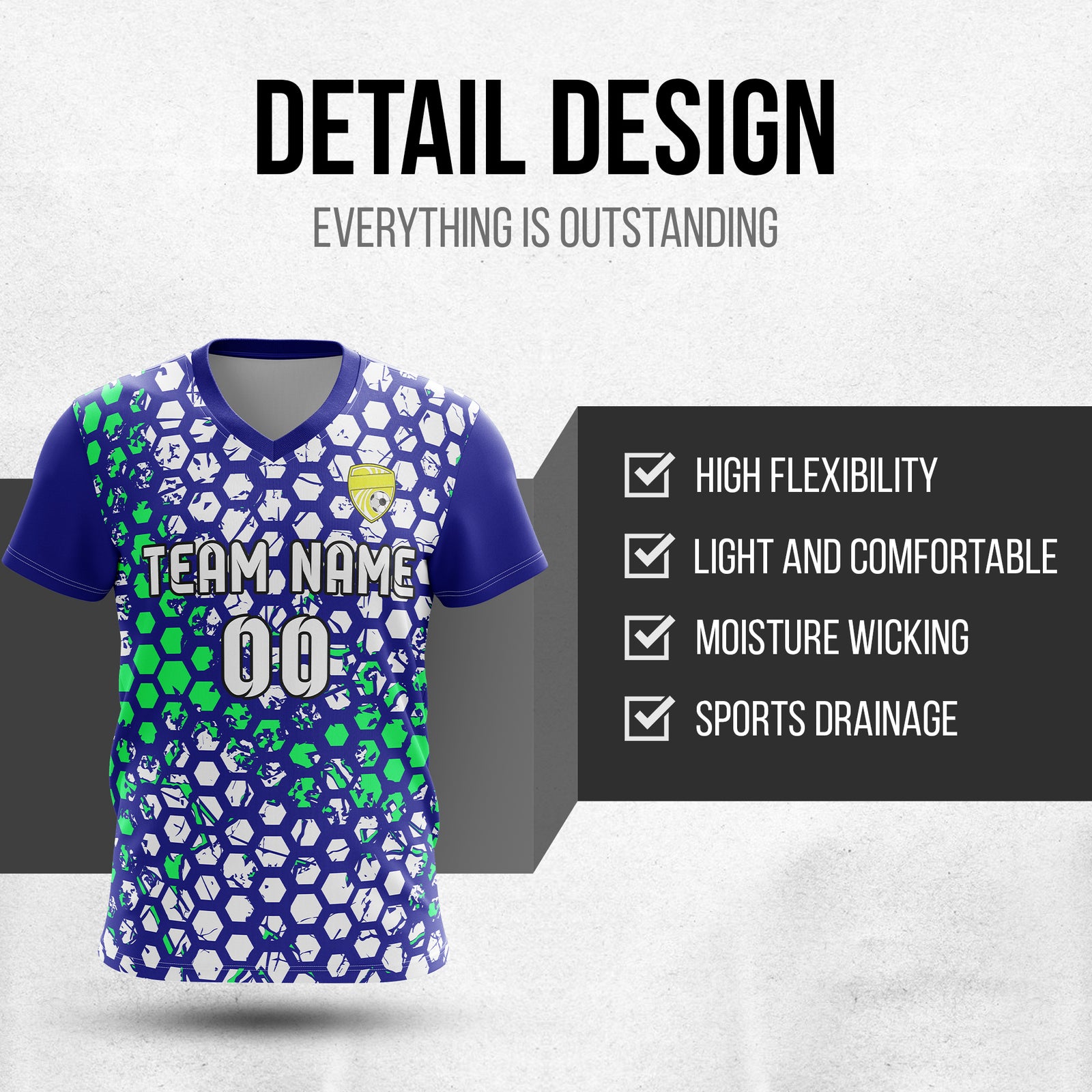Soccer Jersey - V Neck - Full Pattern- Design 1 - Navy