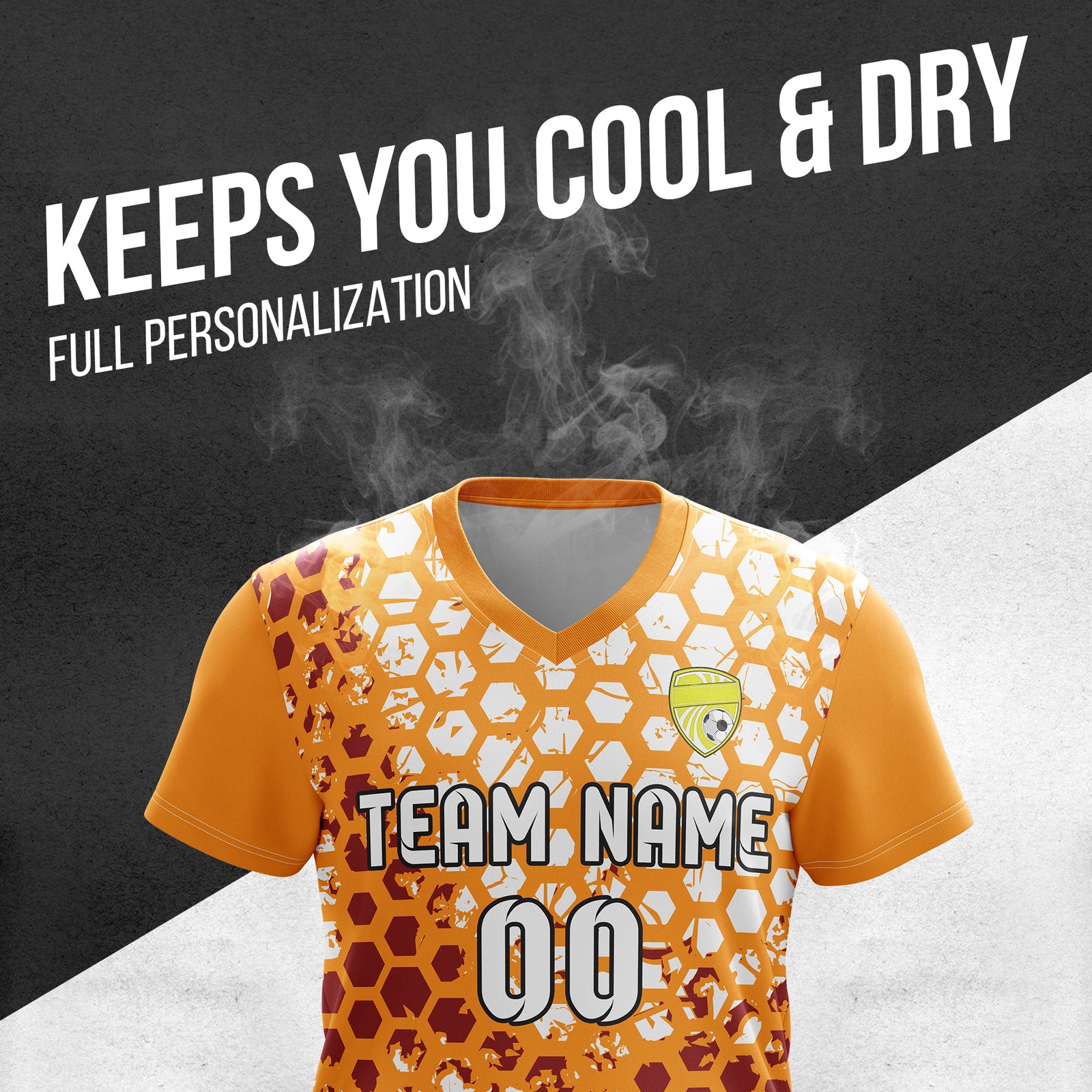 Soccer Jersey - V Neck - Full Pattern- Design 1 - Orange