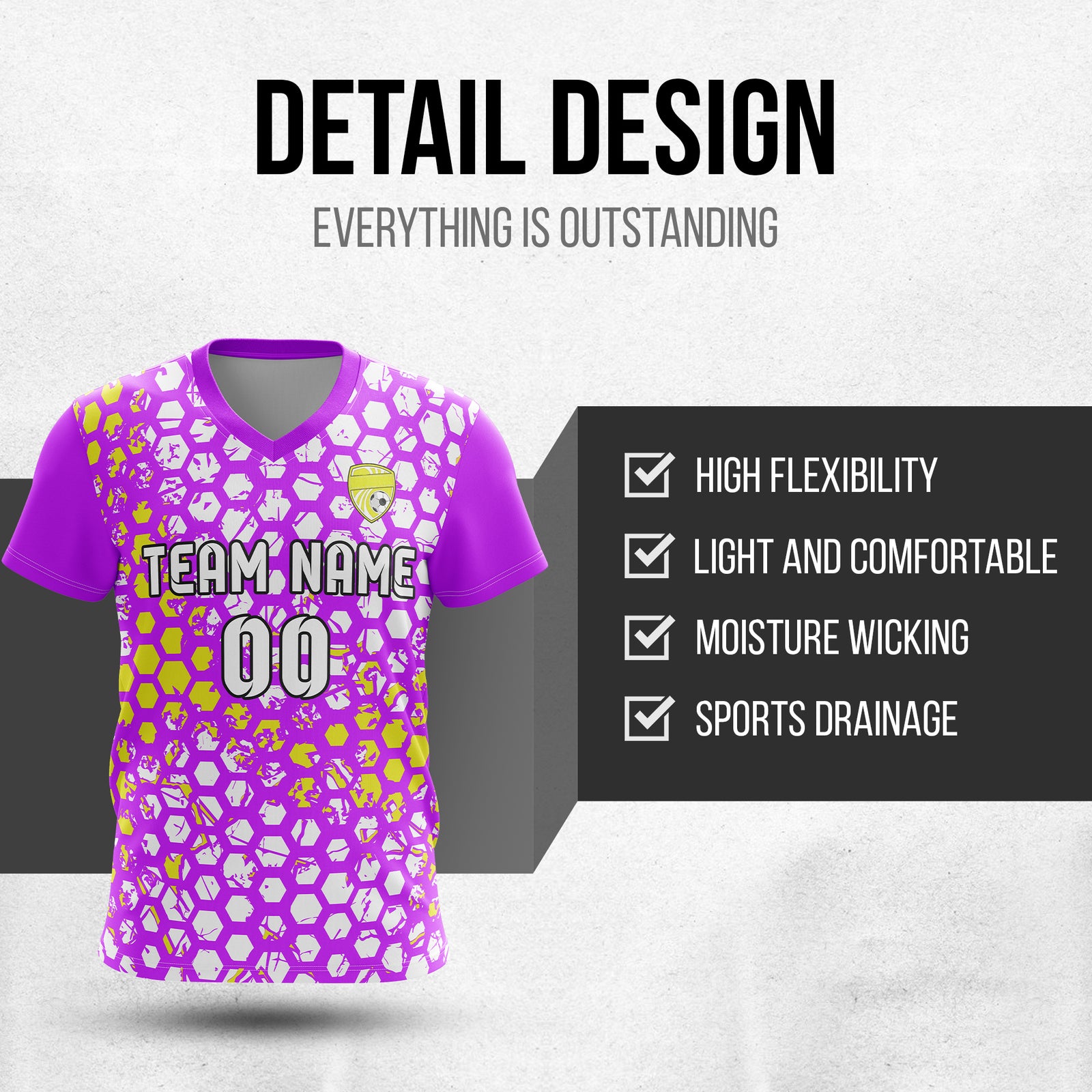Soccer Jersey - V Neck - Full Pattern- Design 1 - Purple