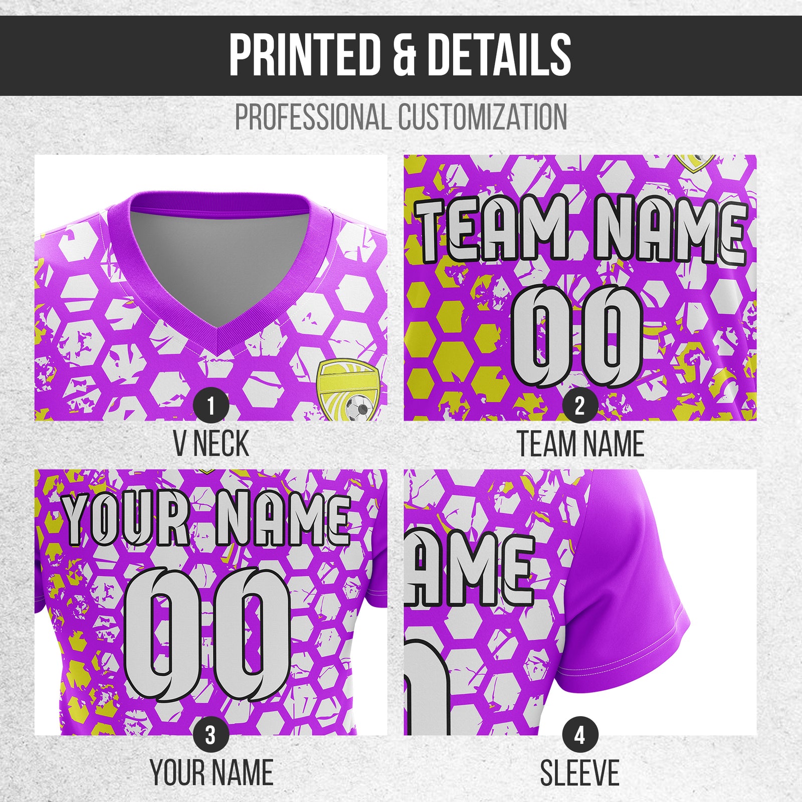 Soccer Jersey - V Neck - Full Pattern- Design 1 - Purple