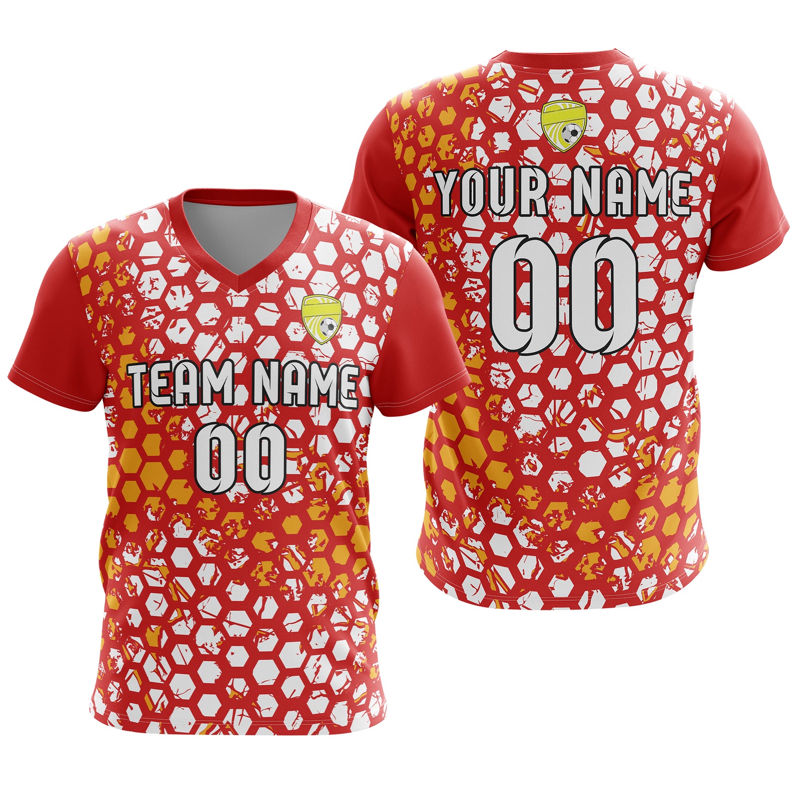 Soccer Jersey - V Neck - Full Pattern- Design 1 - Red