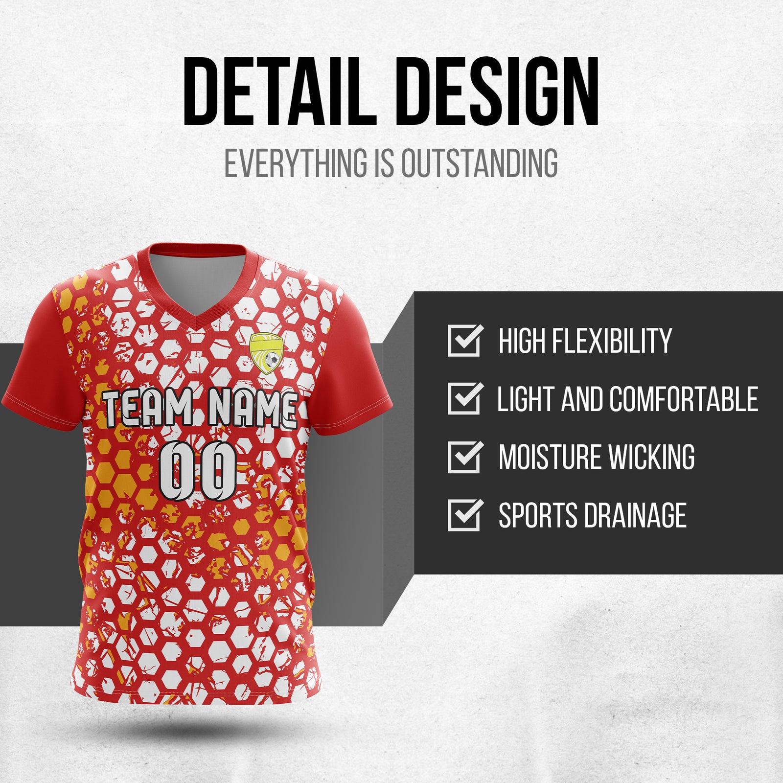 Soccer Jersey - V Neck - Full Pattern- Design 1 - Red