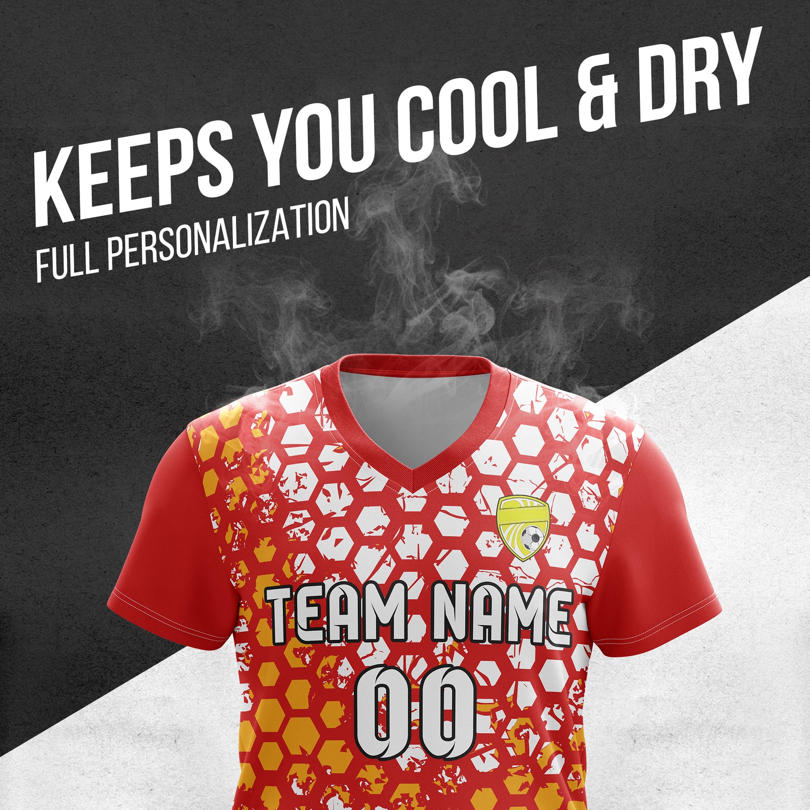 Soccer Jersey - V Neck - Full Pattern- Design 1 - Red