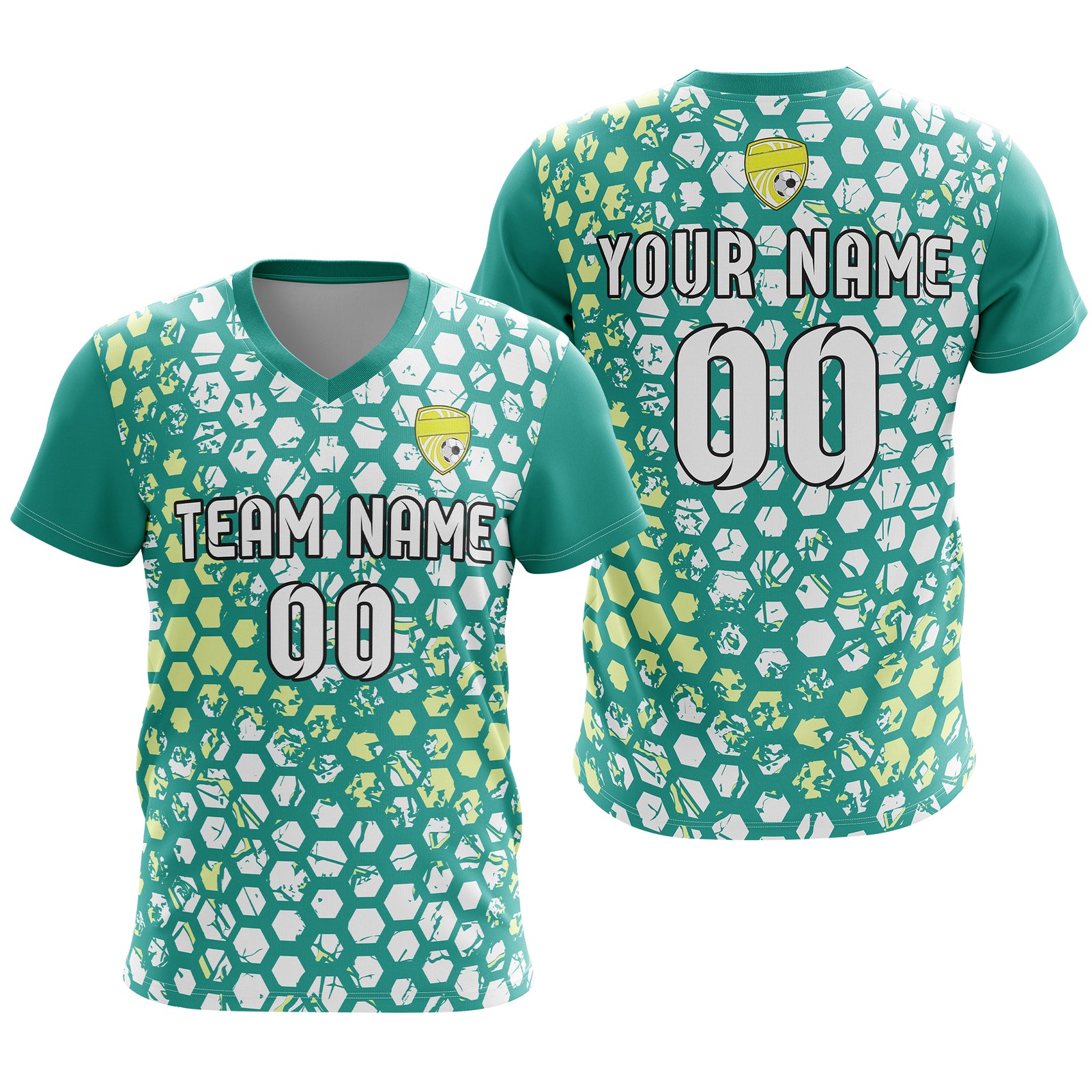 Soccer Jersey - V Neck - Full Pattern- Design 1 - Teal