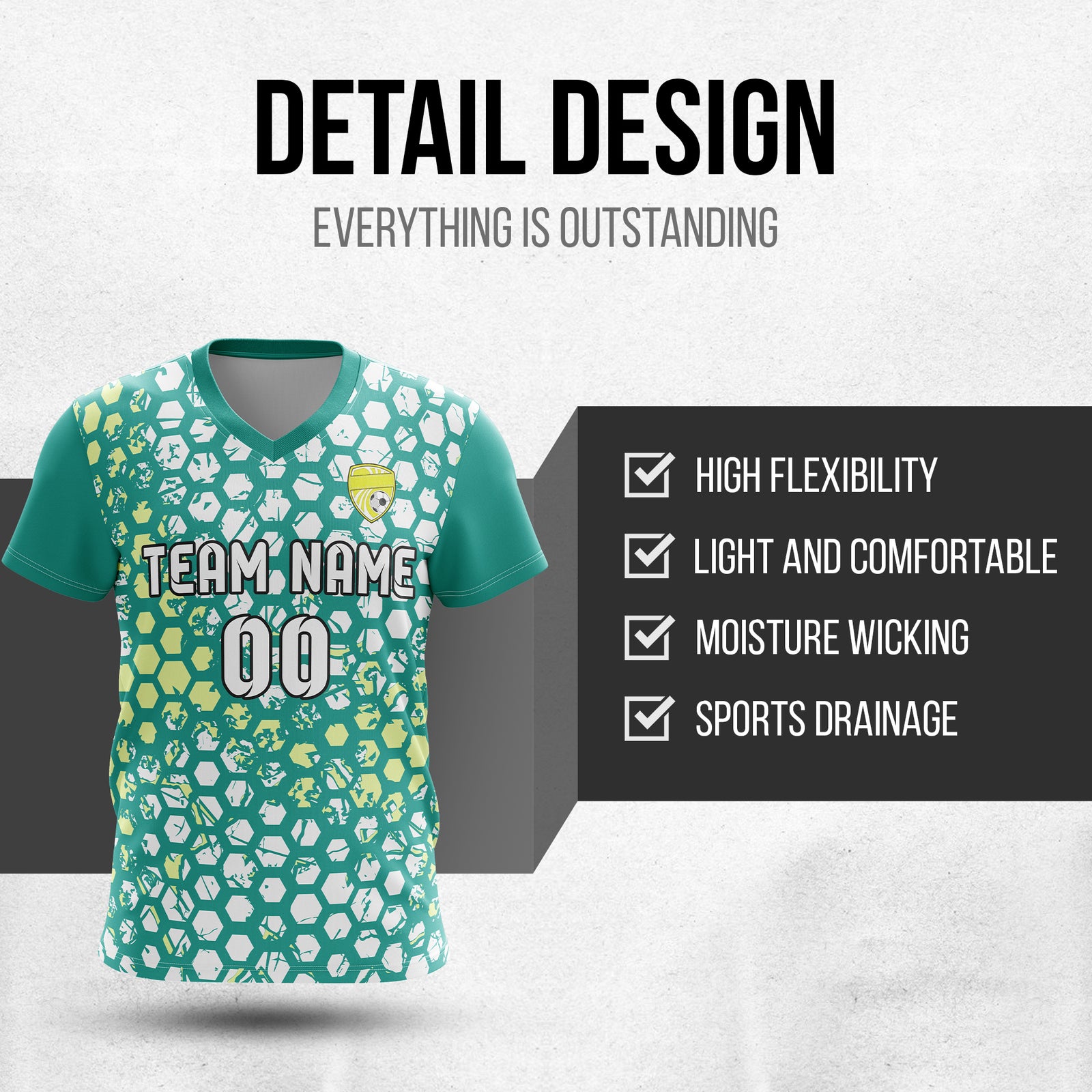 Soccer Jersey - V Neck - Full Pattern- Design 1 - Teal