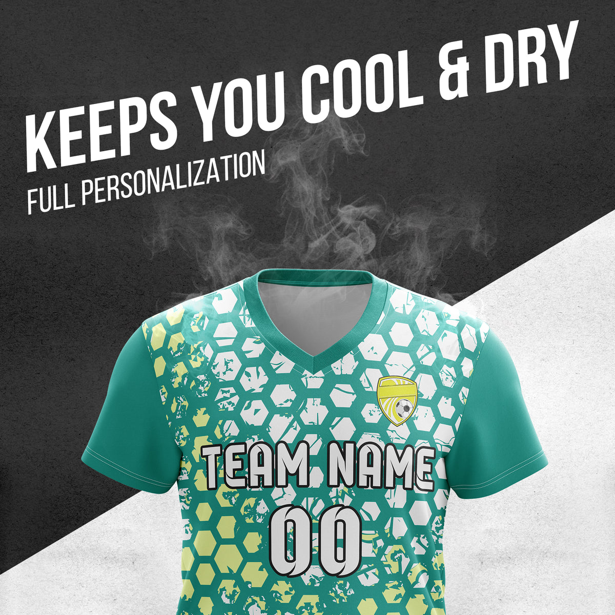 Soccer Jersey - V Neck - Full Pattern- Design 1 - Teal