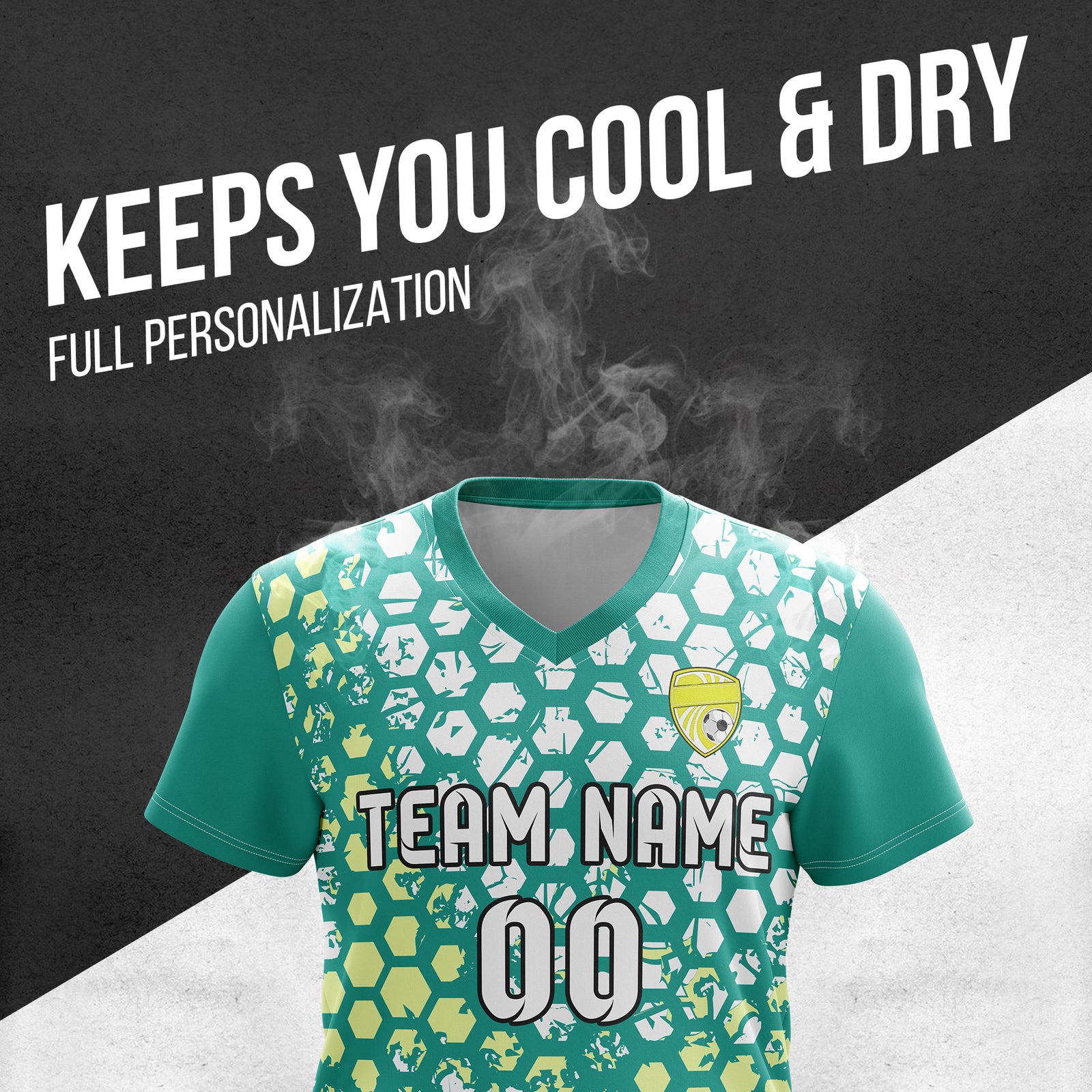 Soccer Jersey - V Neck - Full Pattern- Design 1 - Teal